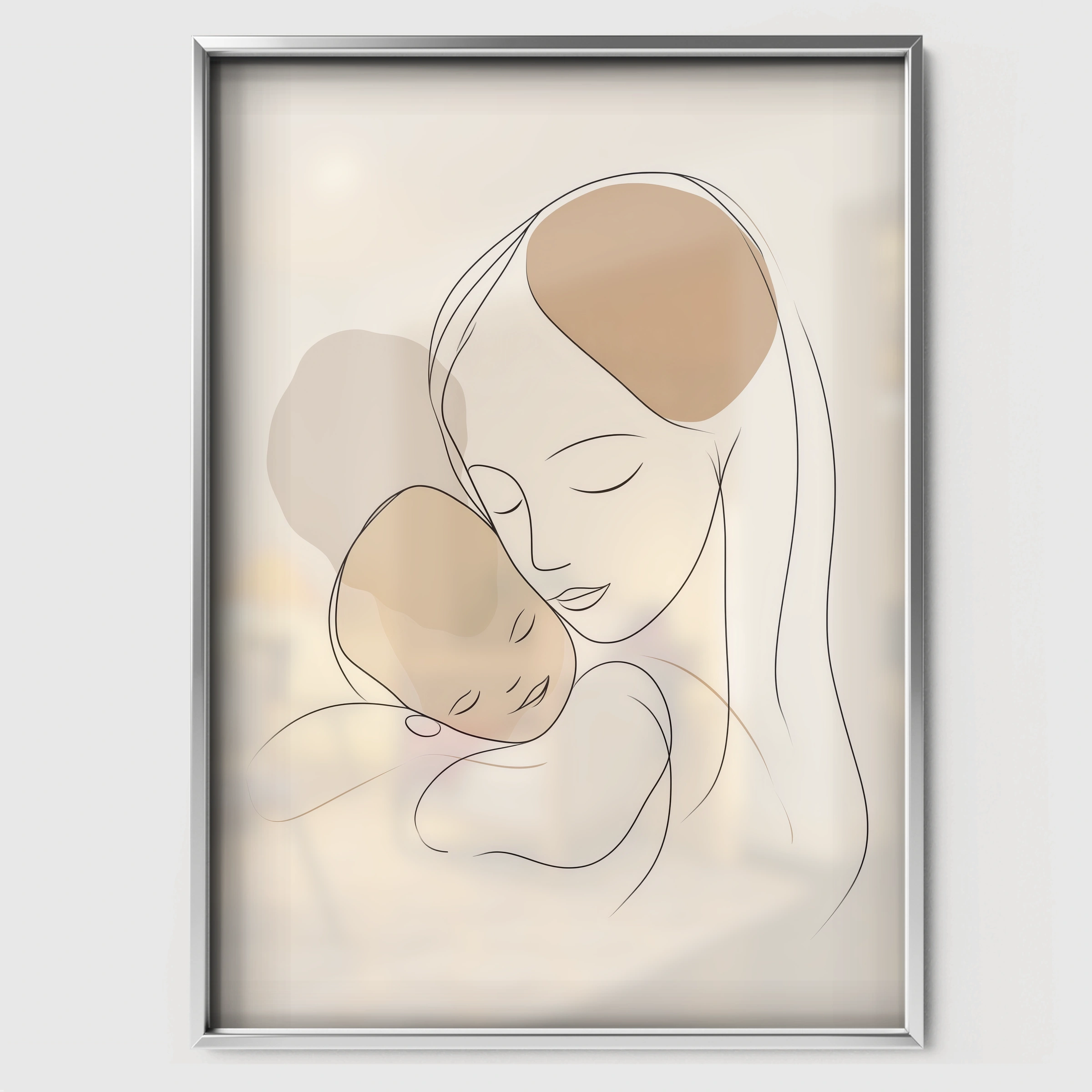 Mother and Child Line Art Nursery Print - white framed nursery wall art print