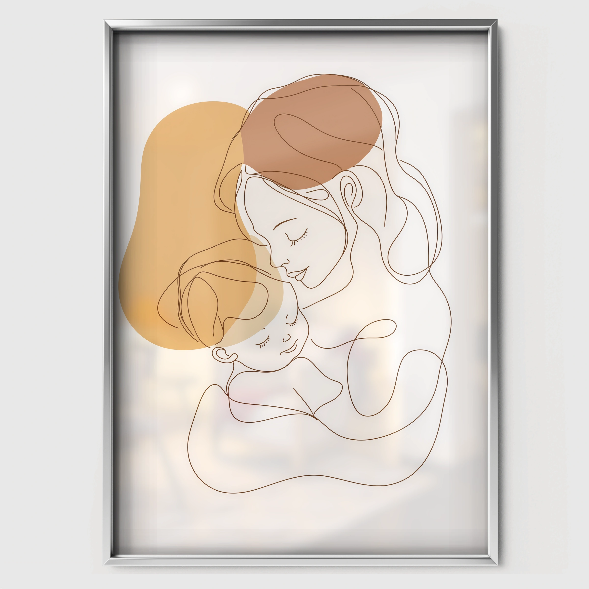 Mother Cradling Baby Nursery Print - white framed nursery wall art print