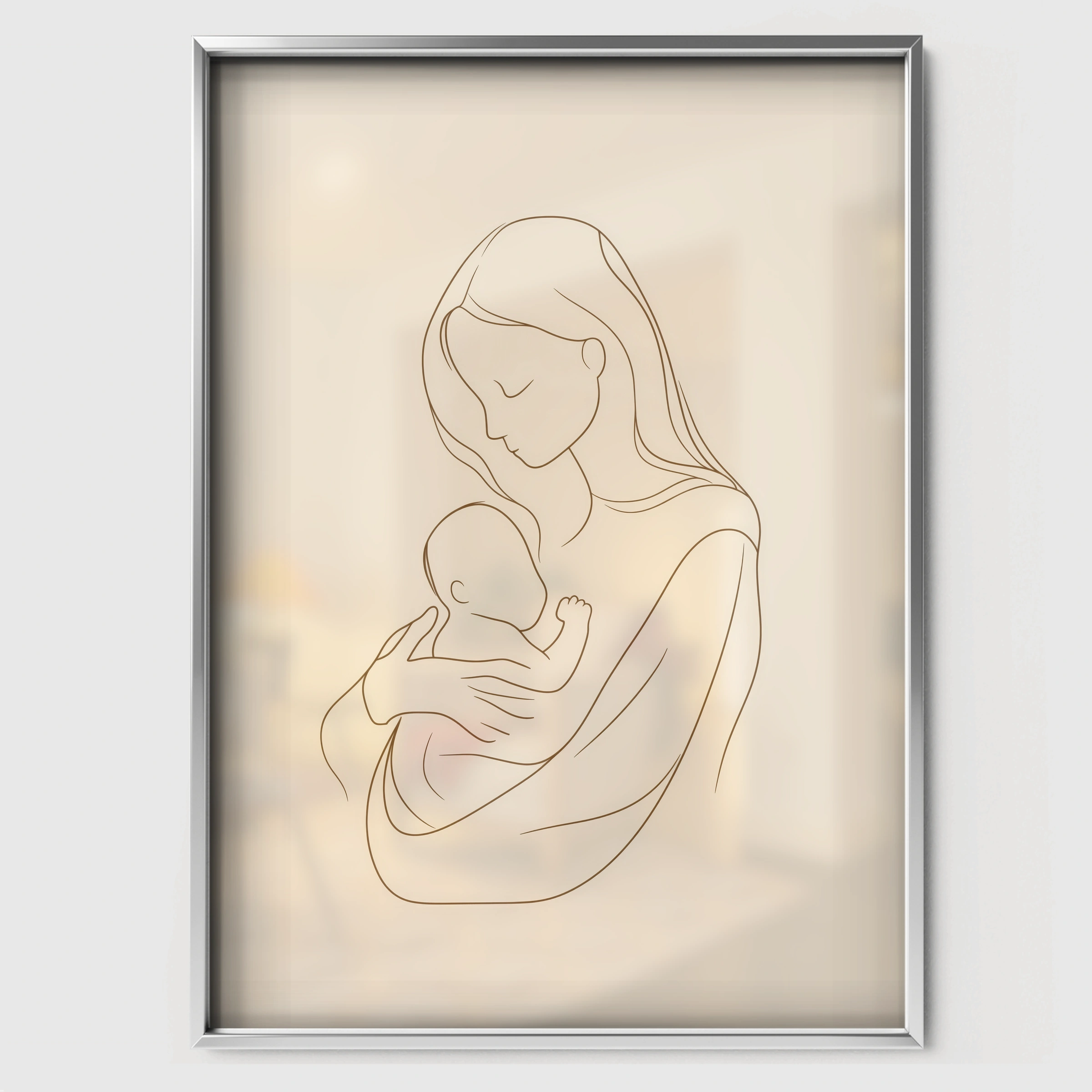 Mother Holding Baby Nursery Print - white framed nursery wall art print
