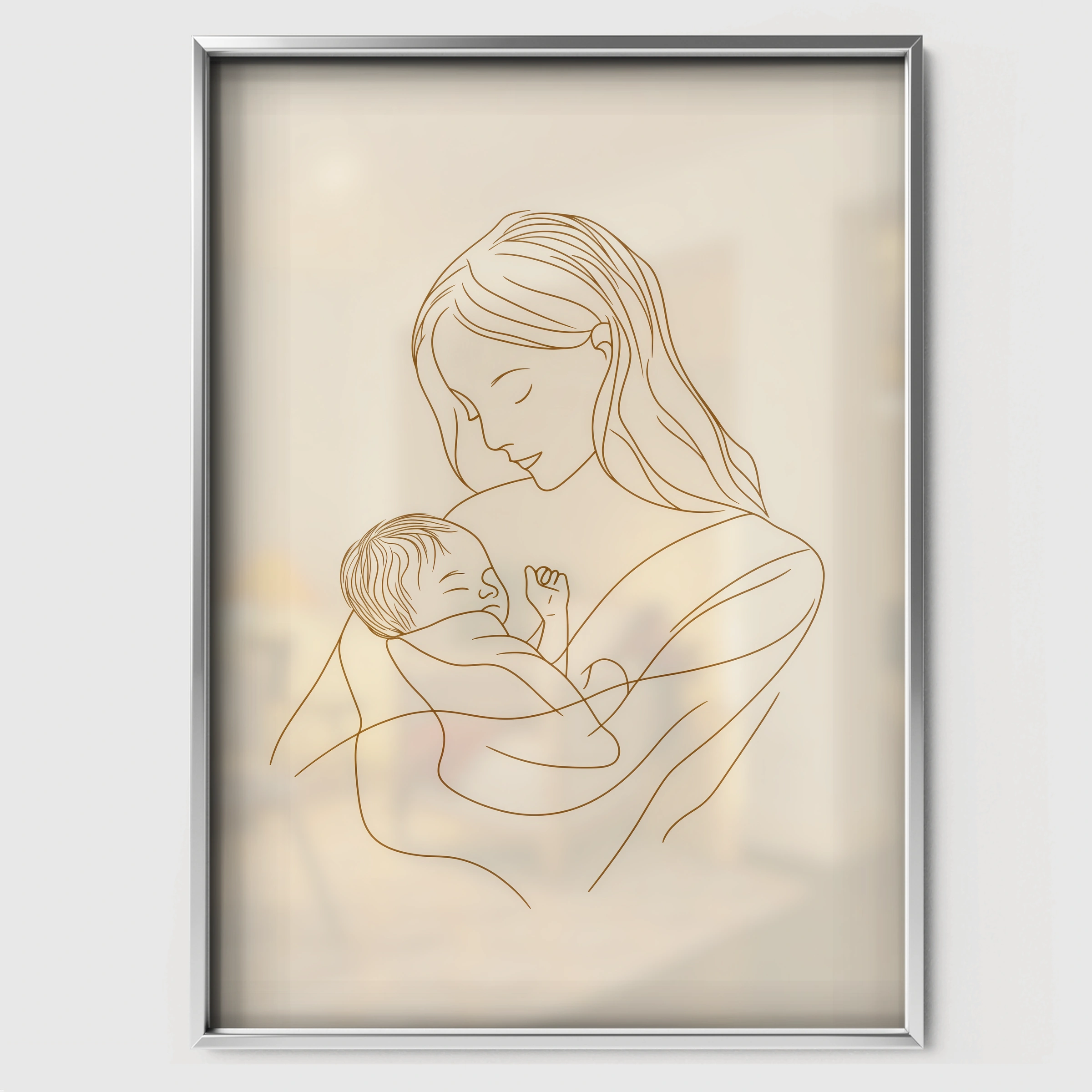 Mother Nursing Line Art Nursery Print - white framed nursery wall art print