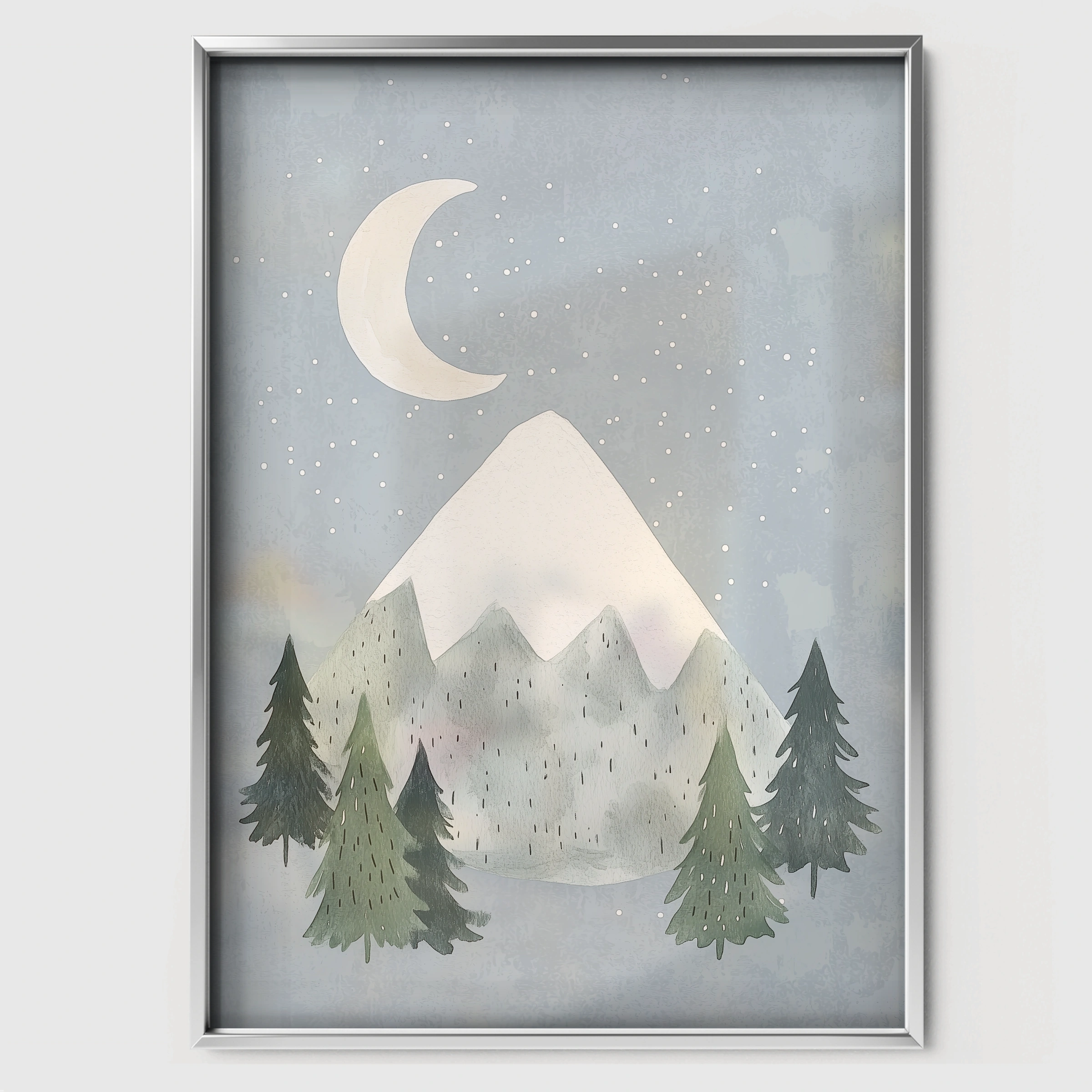 Mountain Moon Nursery Print - white framed nursery wall art print