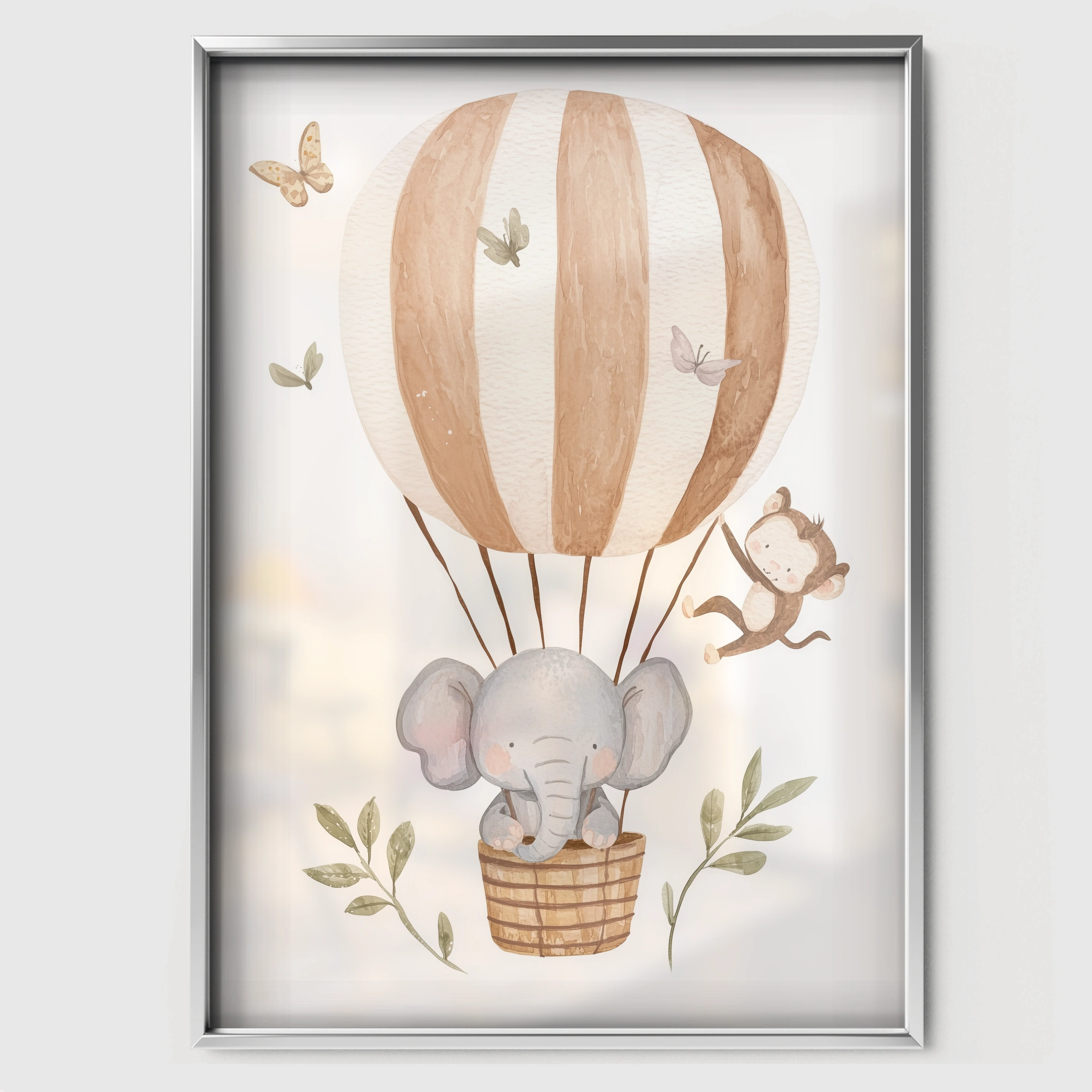 Mouse Balloon Adventure Nursery Print - white framed nursery wall art print