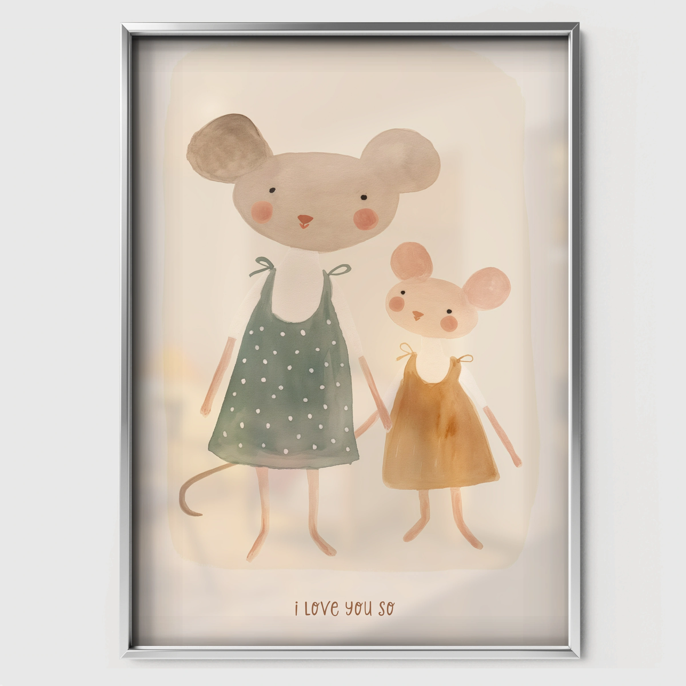 Mouse Family Nursery Print - white framed nursery wall art print