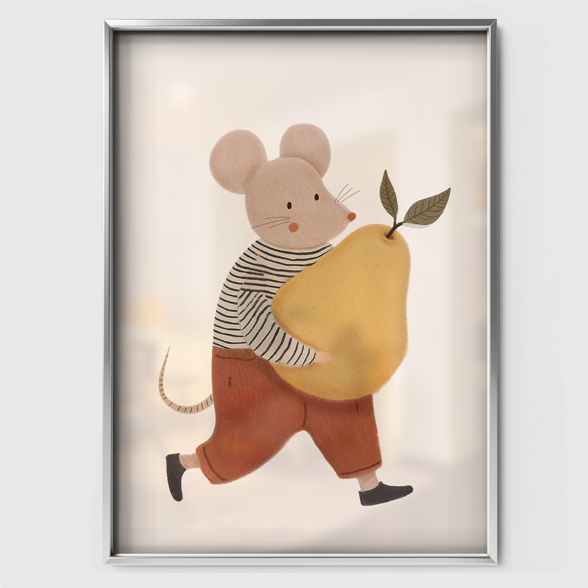 Mouse with an Acorn Nursery Print - white framed nursery wall art print