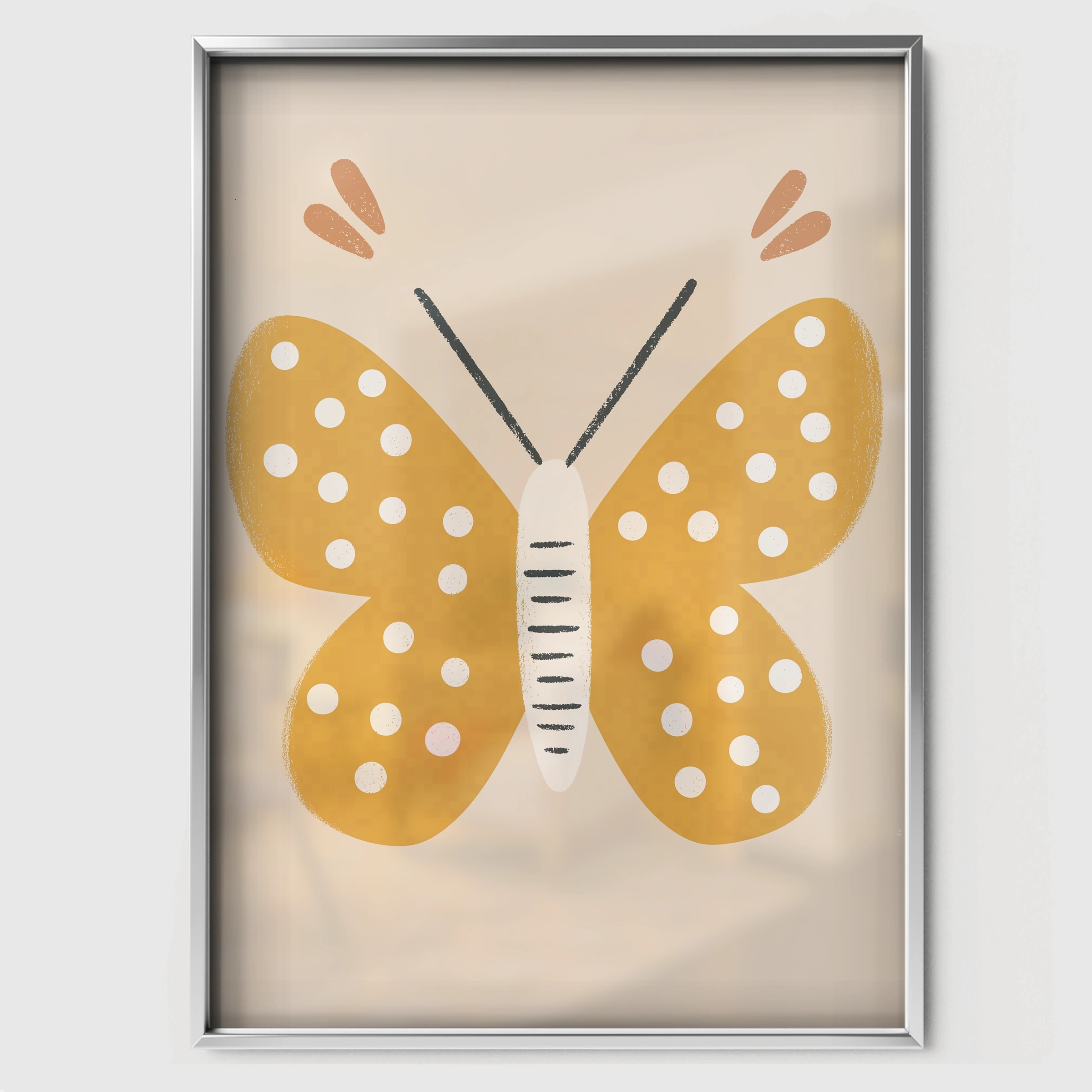 Mustard Butterfly Nursery Print - white framed nursery wall art print