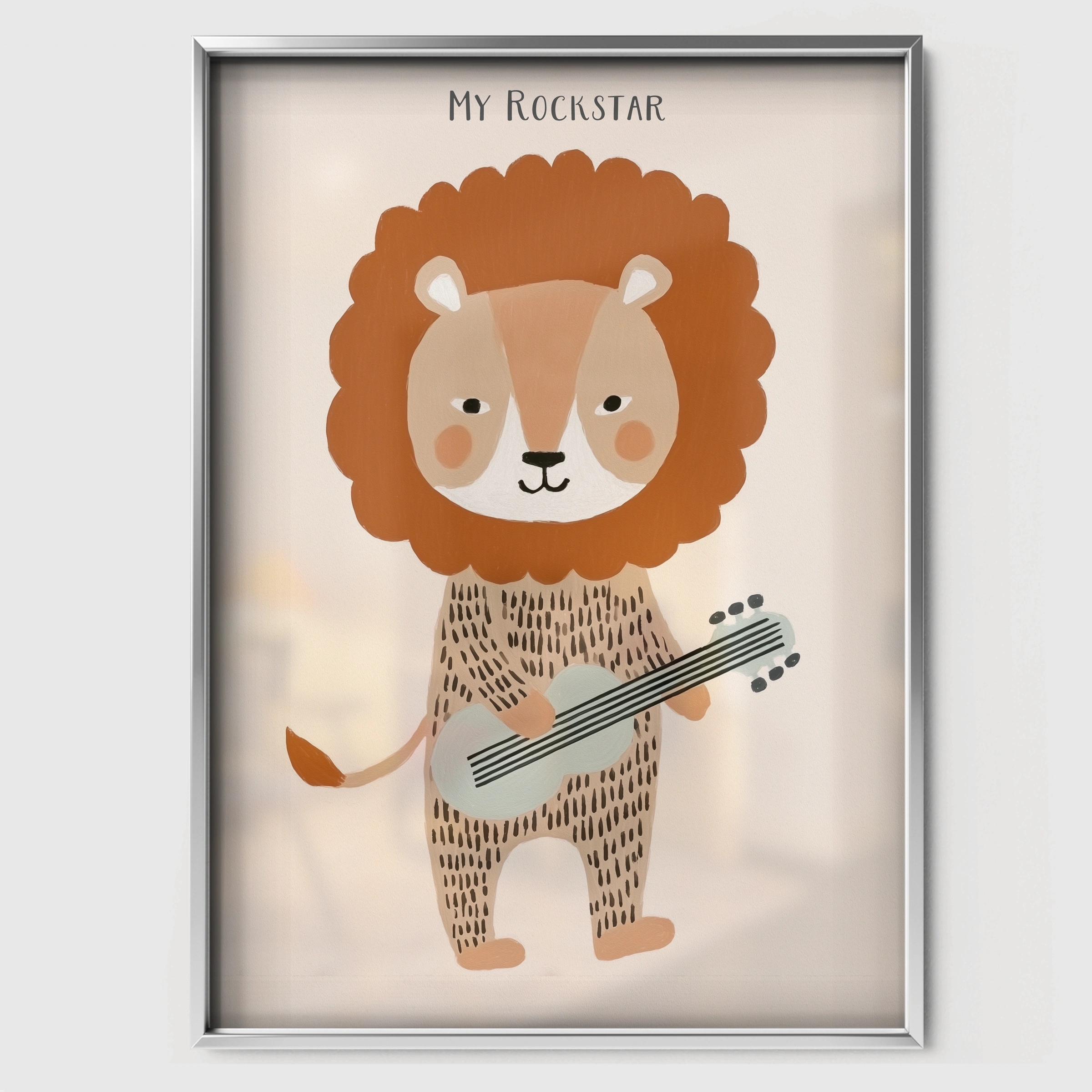 My Rockstar Lion Nursery Print - white framed nursery wall art print