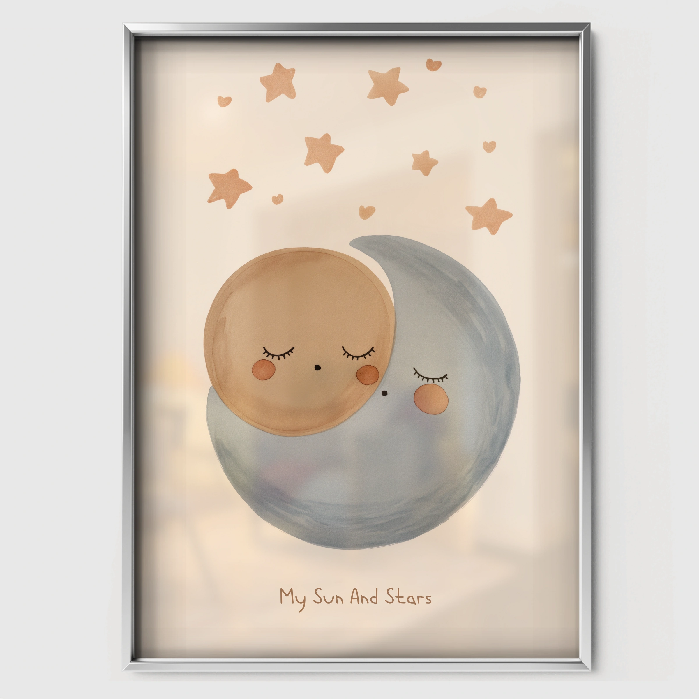 My Sun and Stars Nursery Print - white framed nursery wall art print