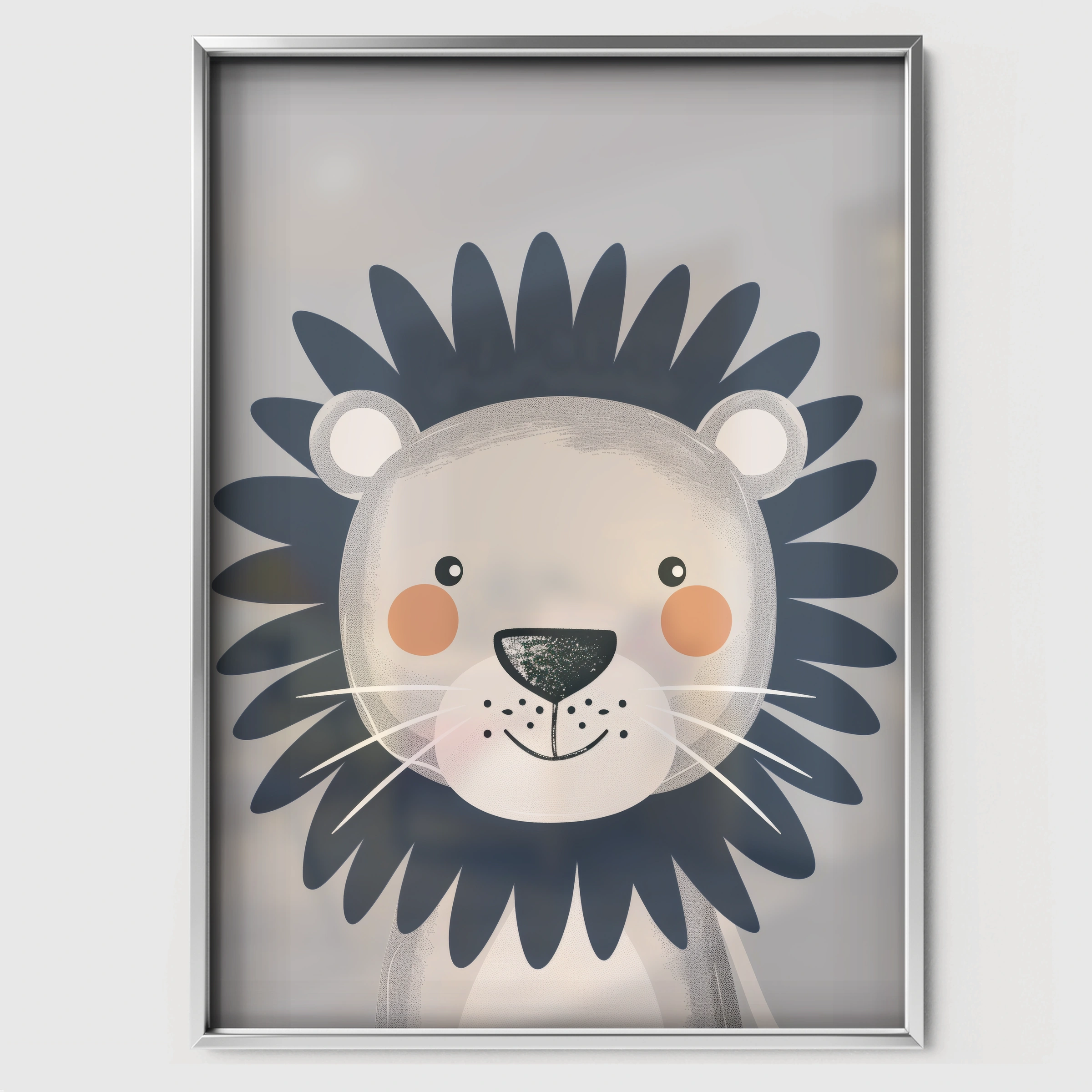 Navy Lion Nursery Print - white framed nursery wall art print