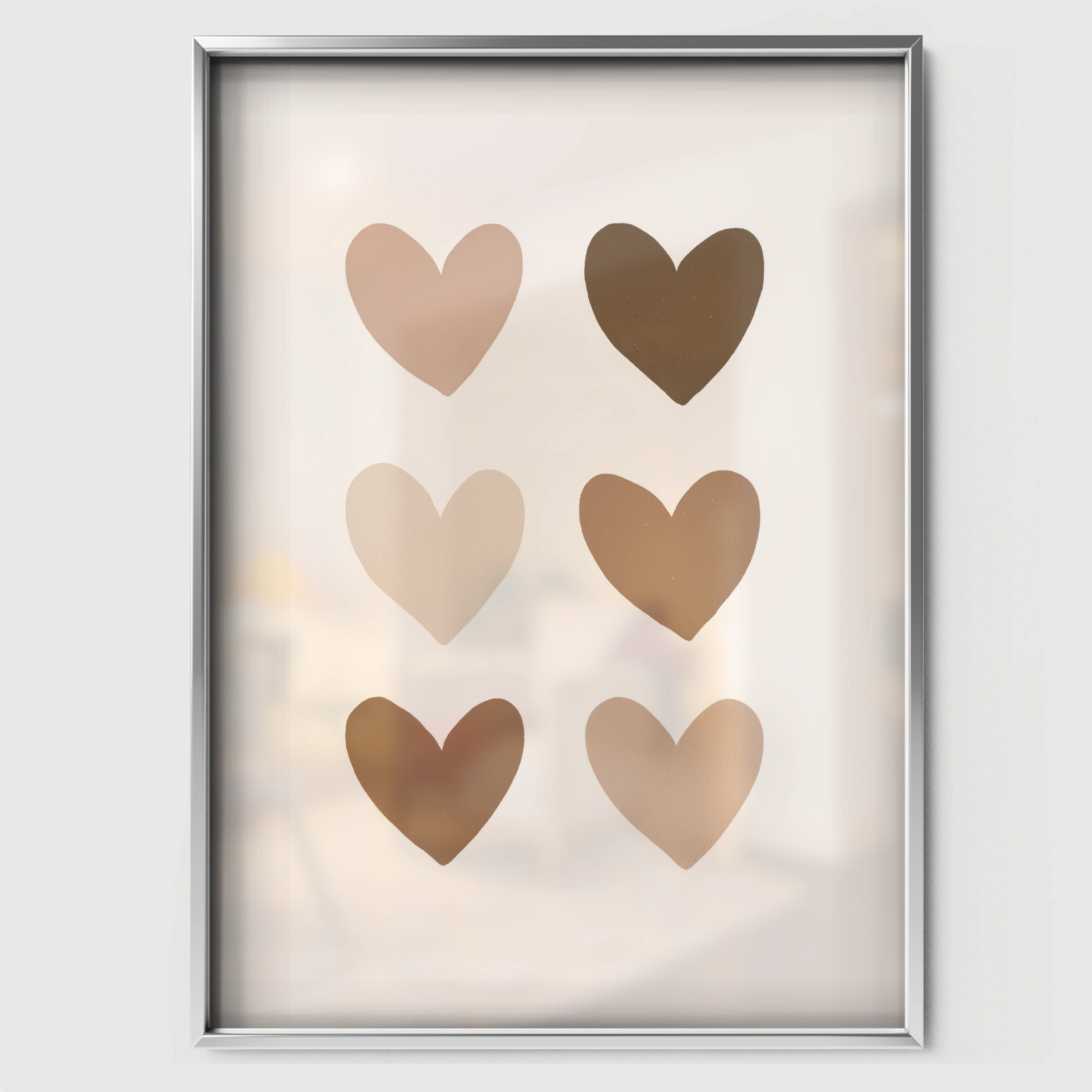 Neutral Hearts Nursery Print - white framed nursery wall art print