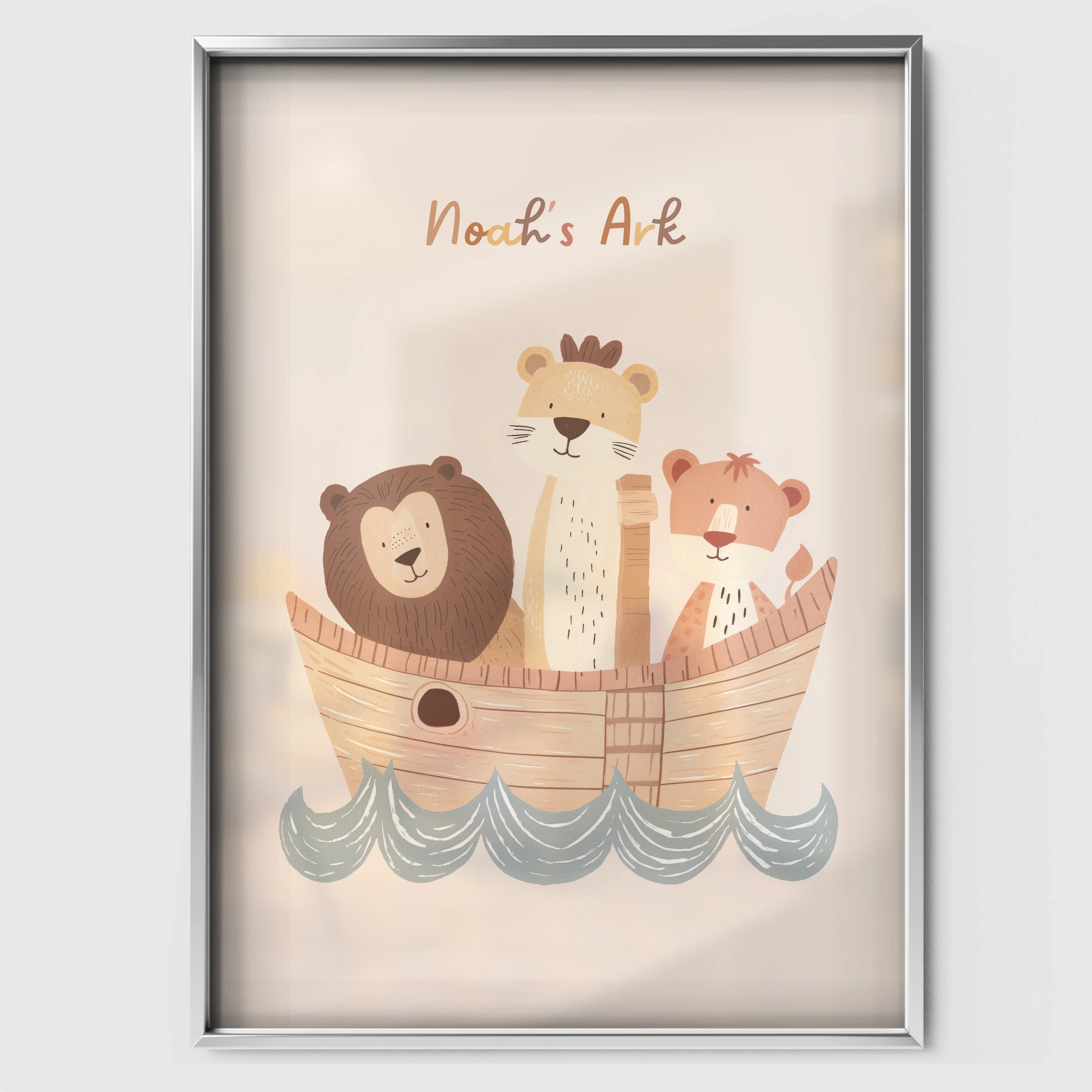 Noahs Ark Nursery Print - white framed nursery wall art print