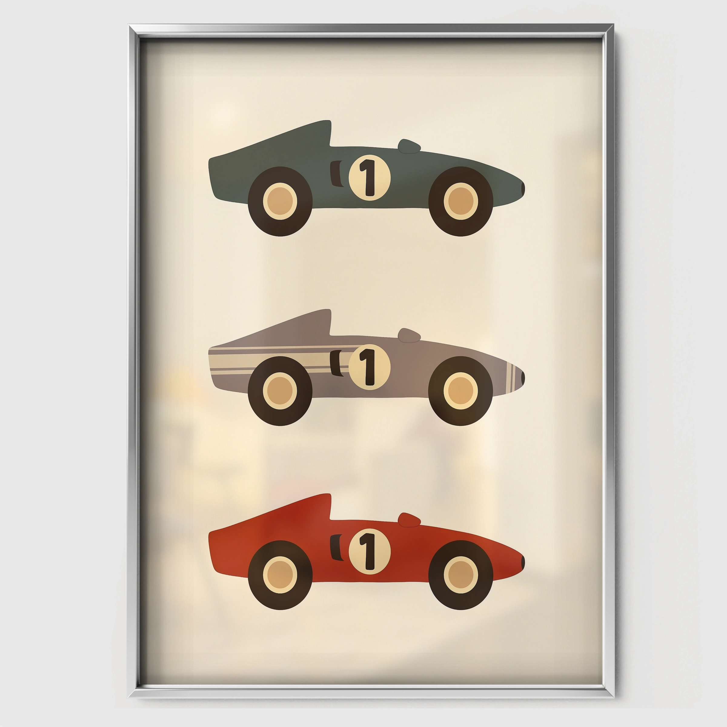 Number One Race Cars Nursery Print - white framed nursery wall art print