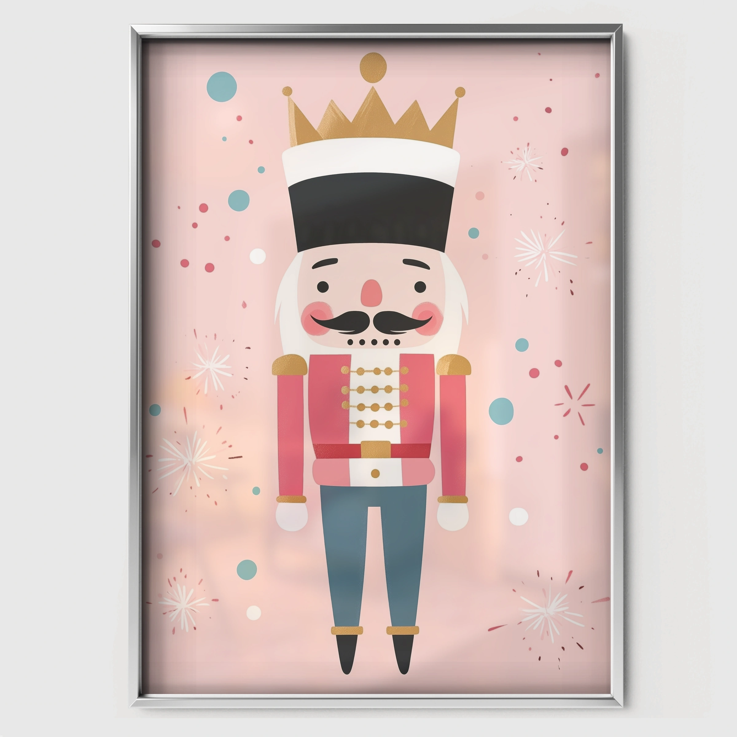 Nutcracker Christmas Print - white framed nursery wall art print