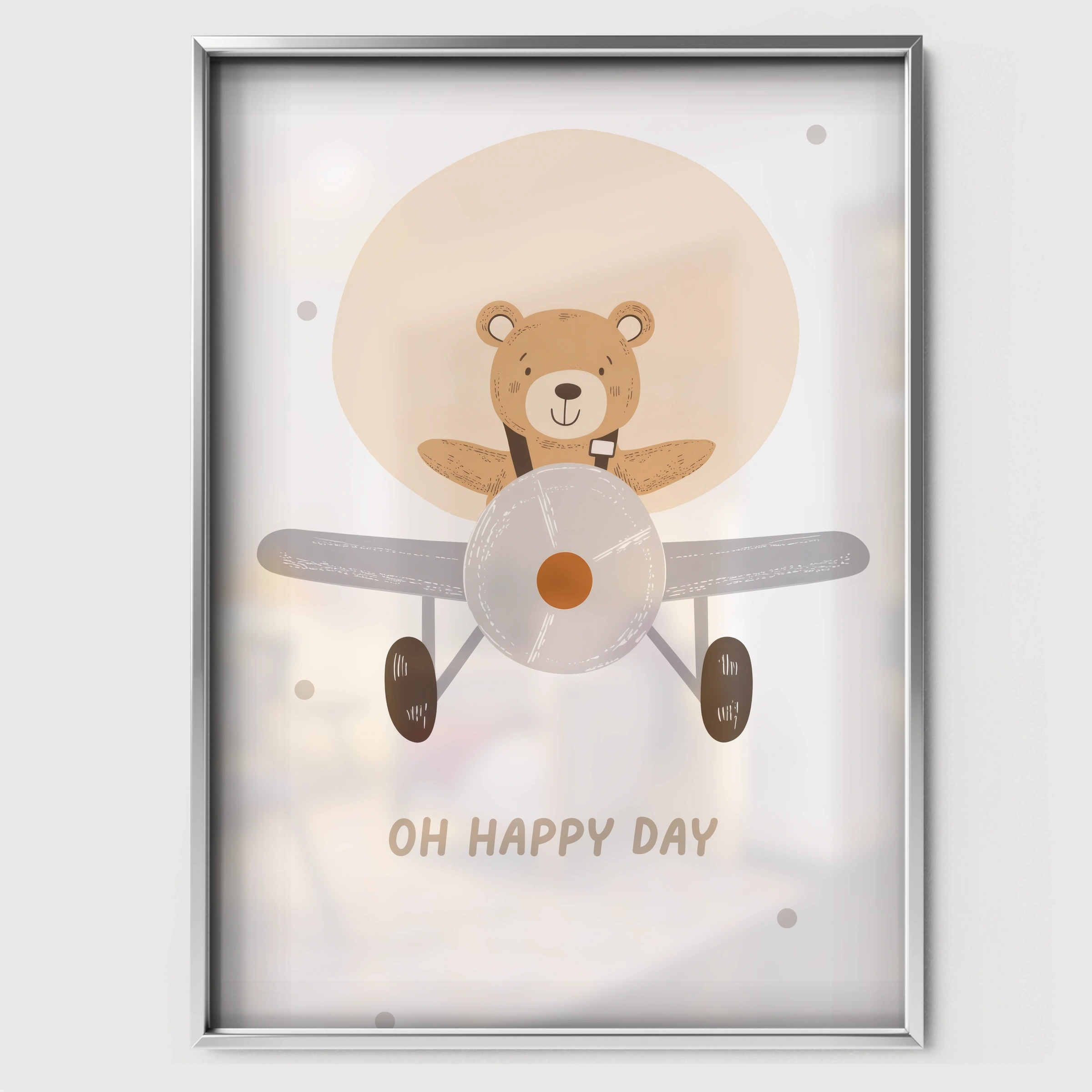 Oh Happy Day Aviator Bear Nursery Print - white framed nursery wall art print