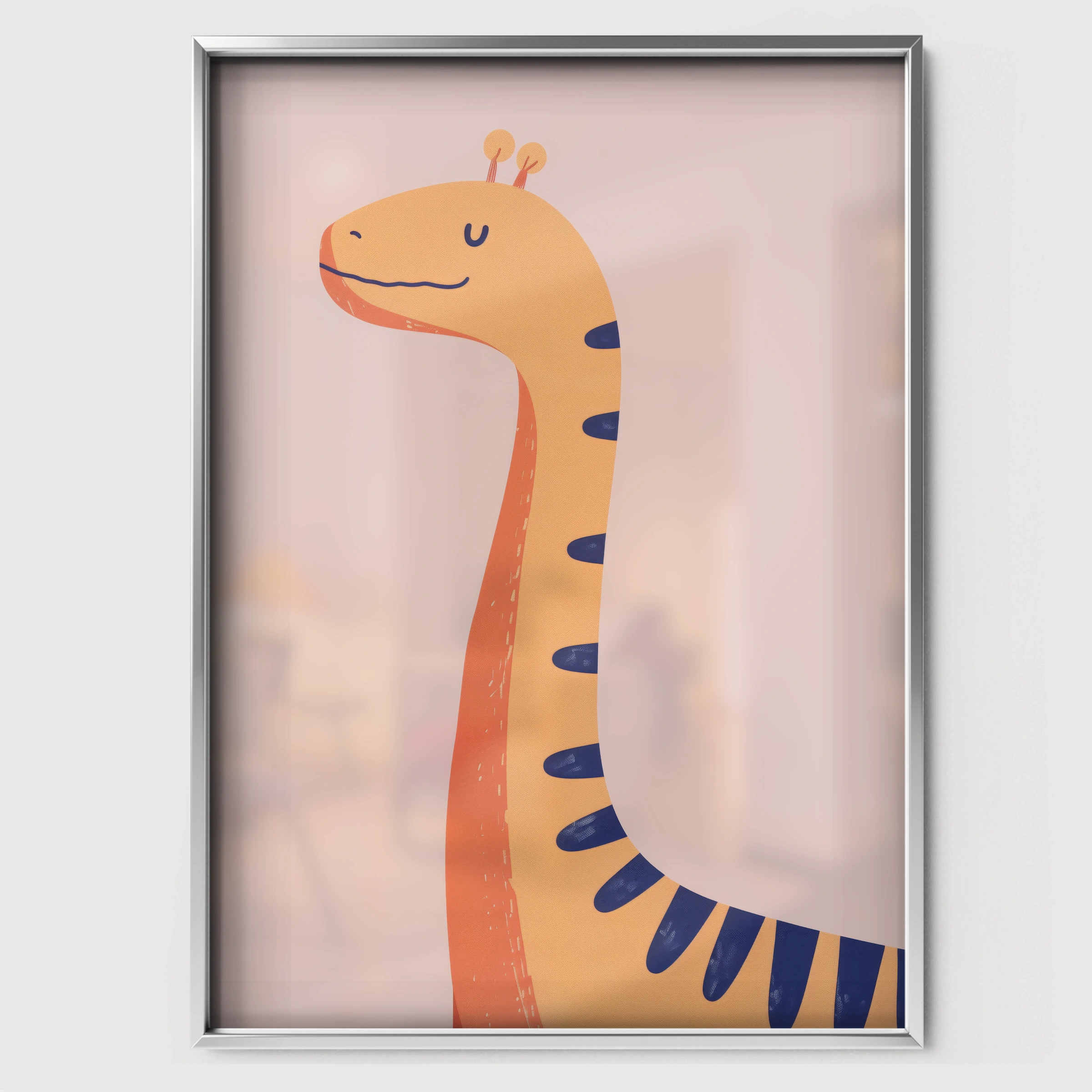 Orange Dinosaur Nursery Print - white framed nursery wall art print