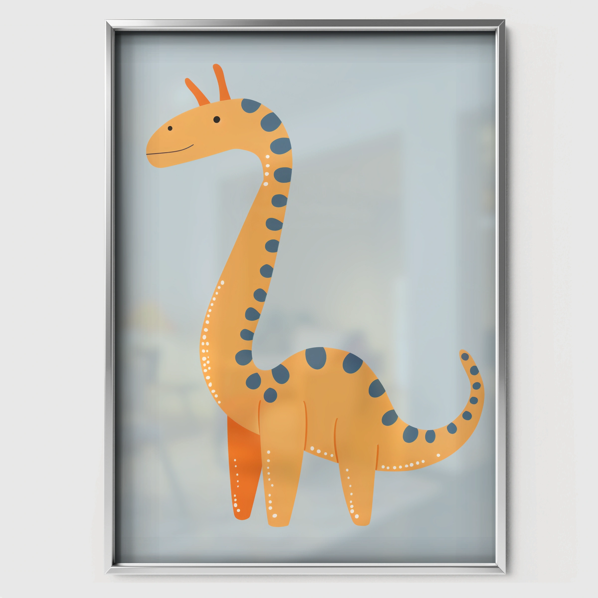 Orange Giraffe Dino Nursery Print - white framed nursery wall art print