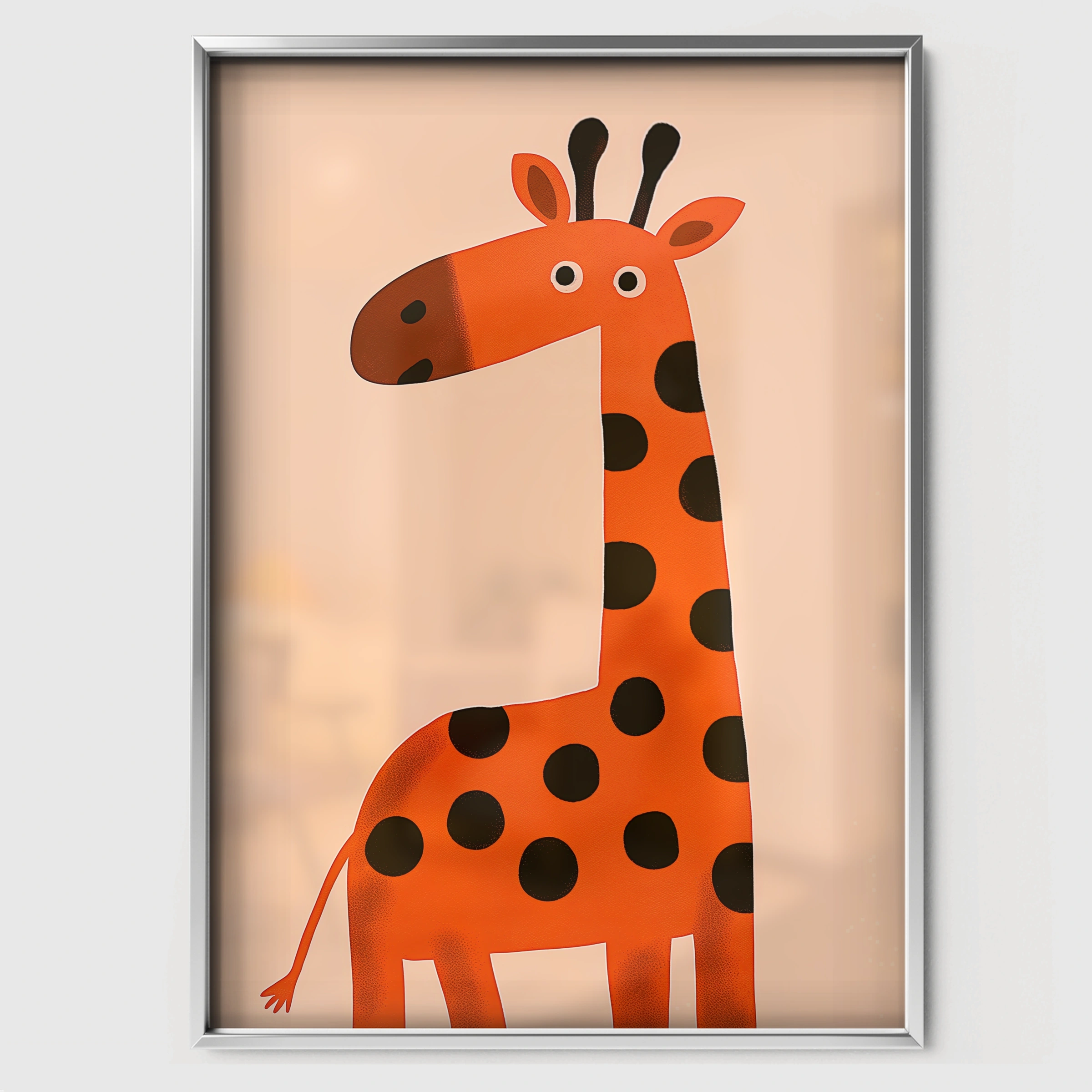 Orange Giraffe Nursery Print - white framed nursery wall art print