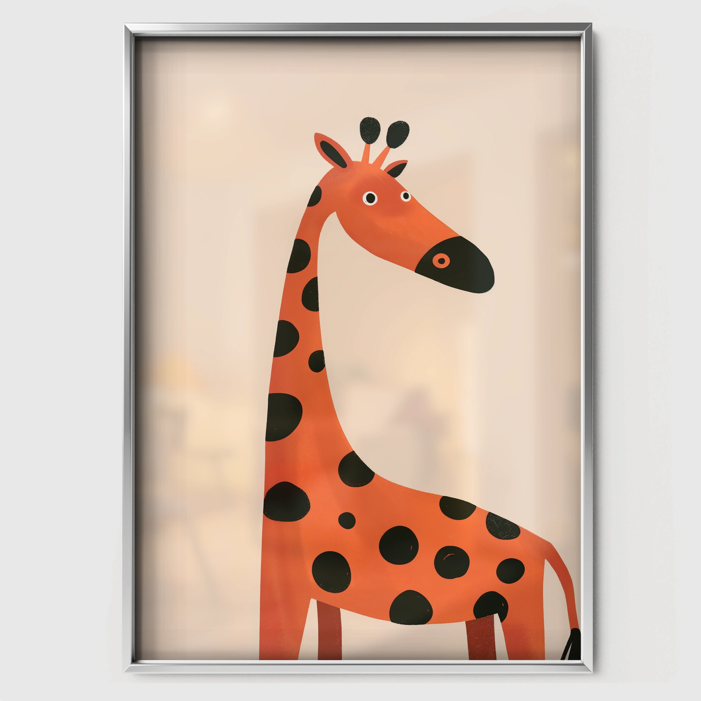 Orange Giraffe Three Nursery Print - white framed nursery wall art print
