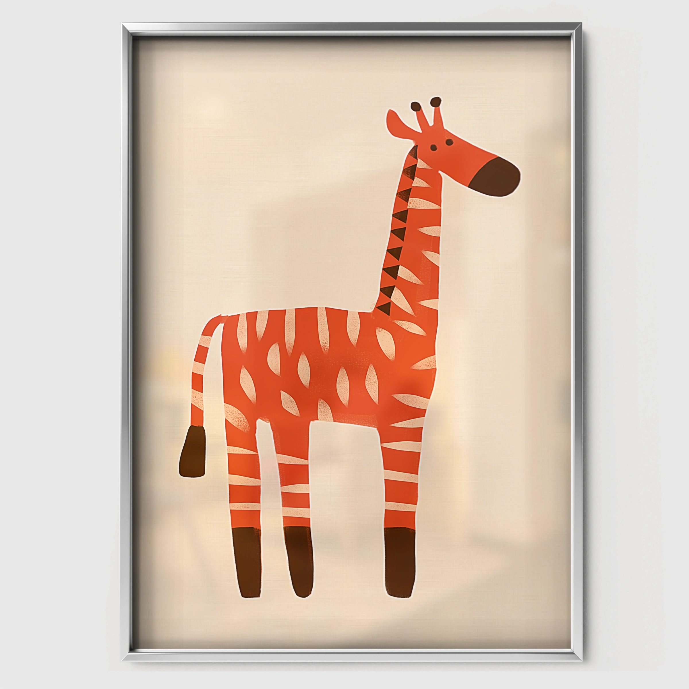 Orange Giraffe Two Nursery Print - white framed nursery wall art print