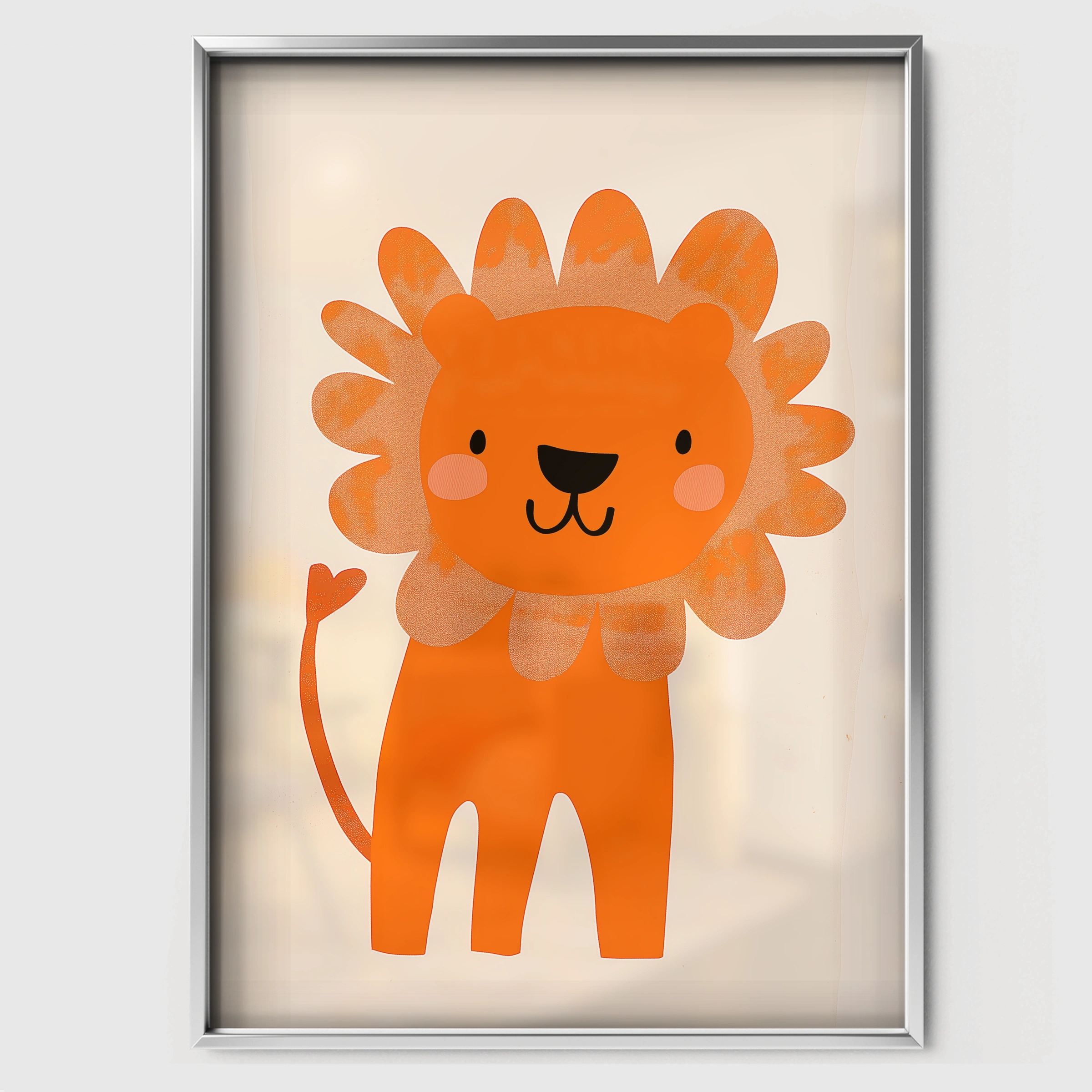 Orange Lion Nursery Print - white framed nursery wall art print