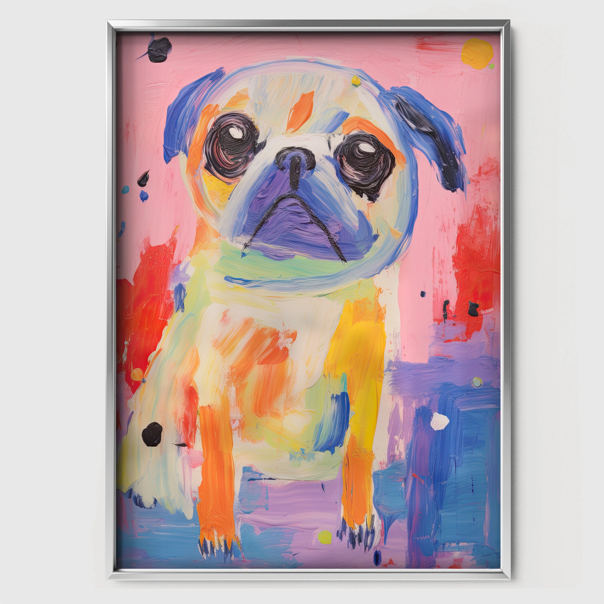 Painted Pug Nursery Print - white framed nursery wall art print