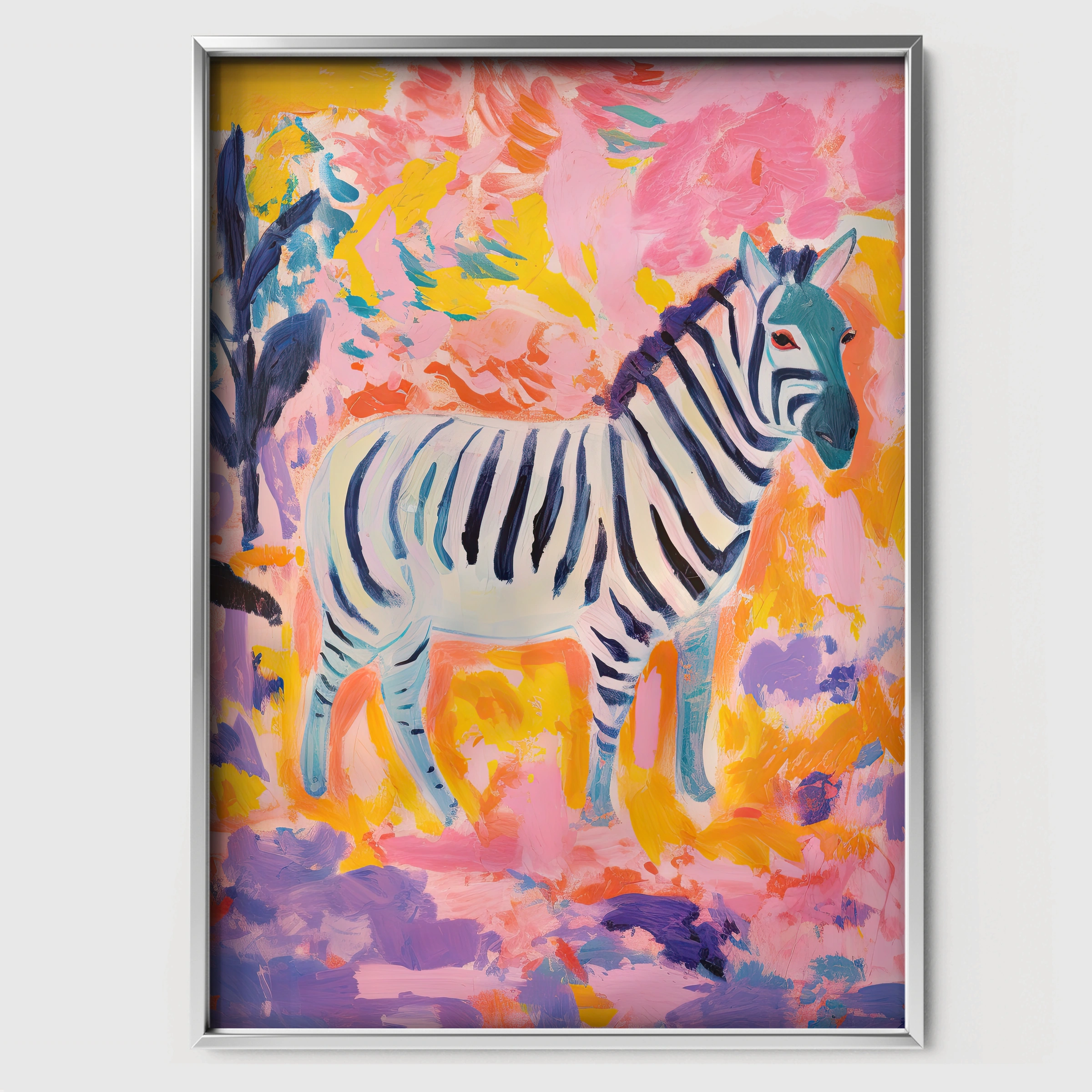 Painted Zebra Nursery Print - white framed nursery wall art print