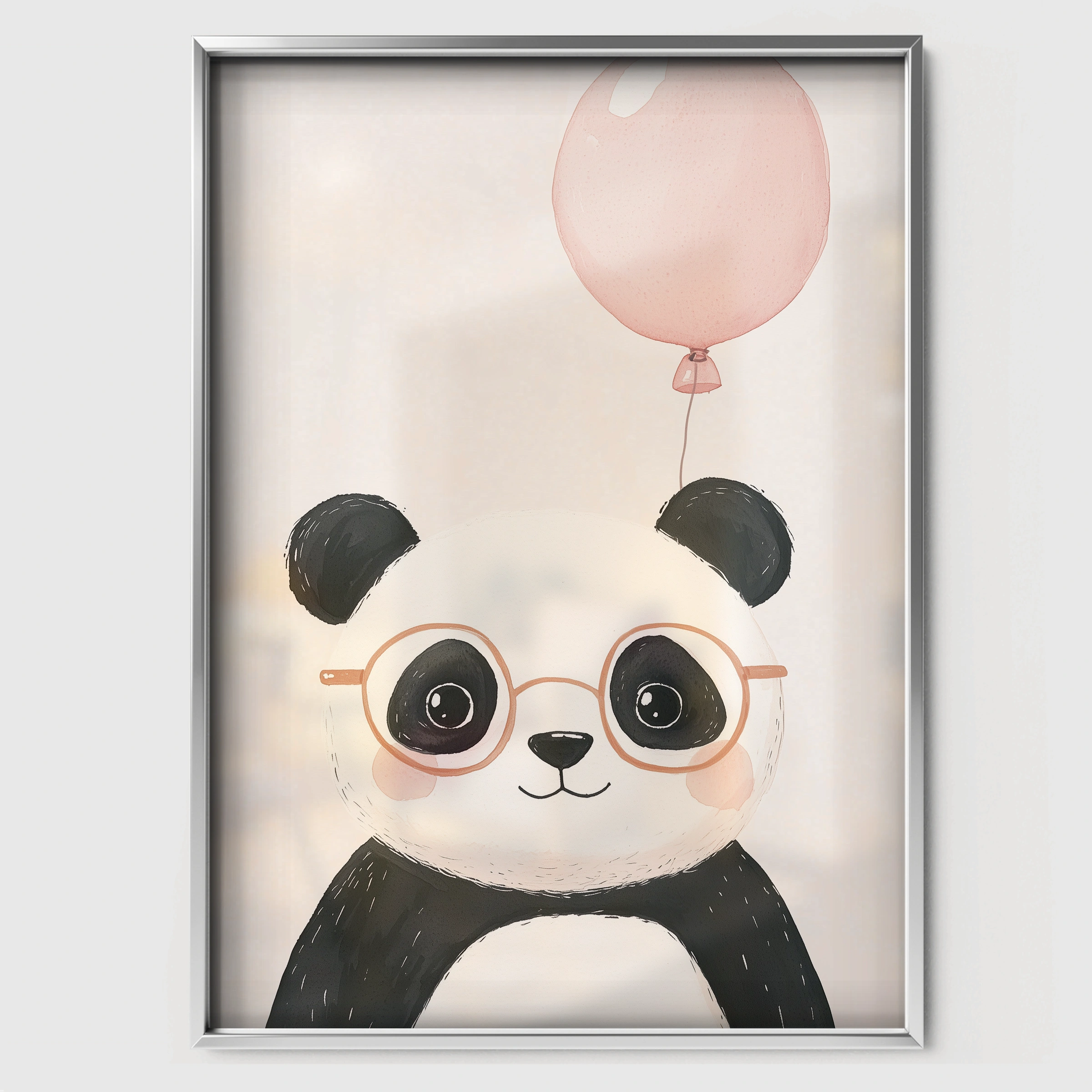 Panda with Balloon Nursery Print - white framed nursery wall art print