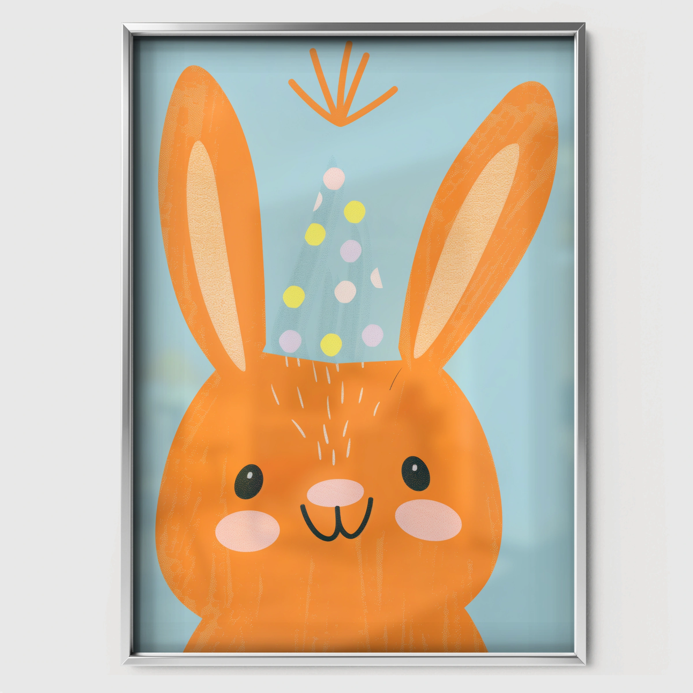 Party Bunny Nursery Print - white framed nursery wall art print