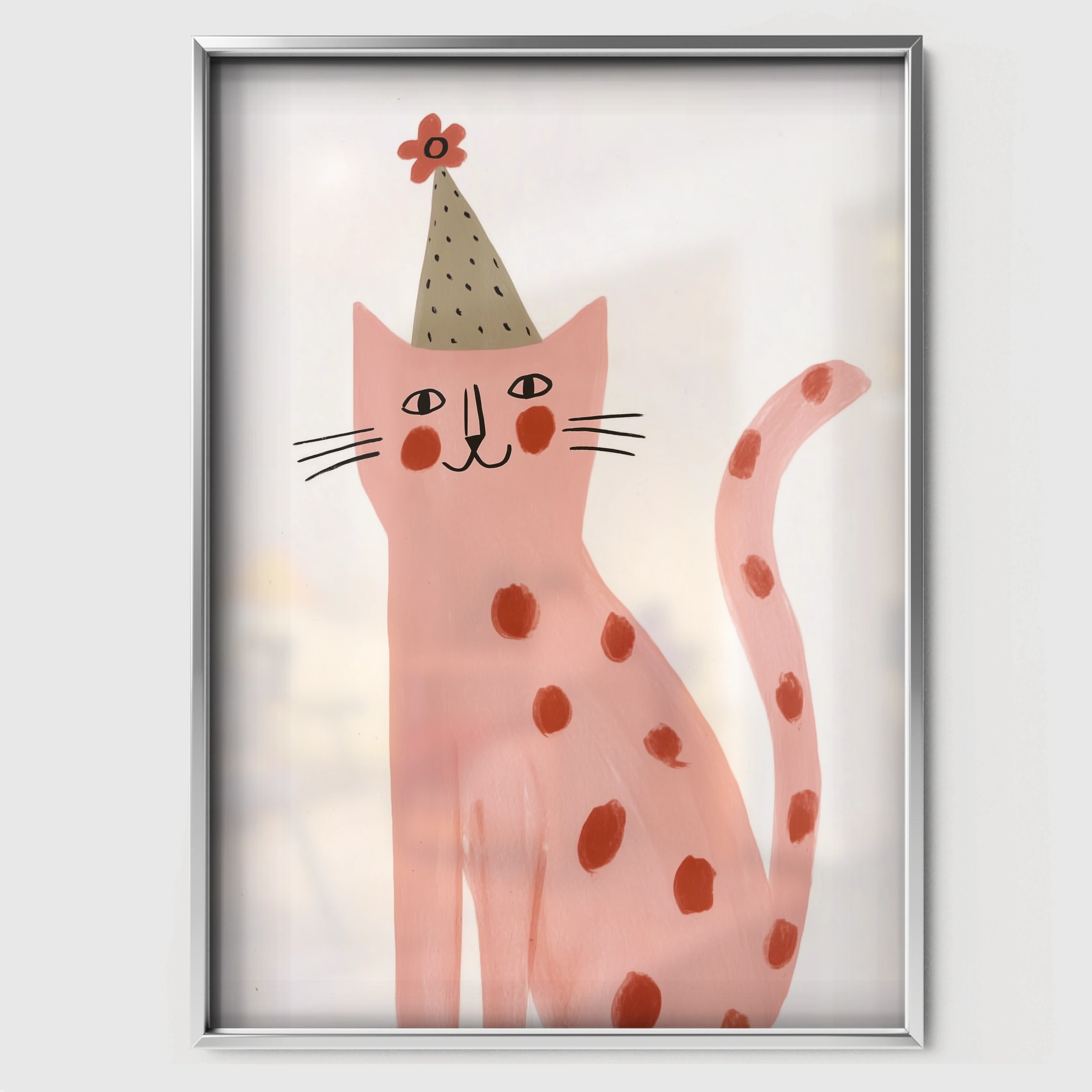 Party Cat Nursery Print - white framed nursery wall art print