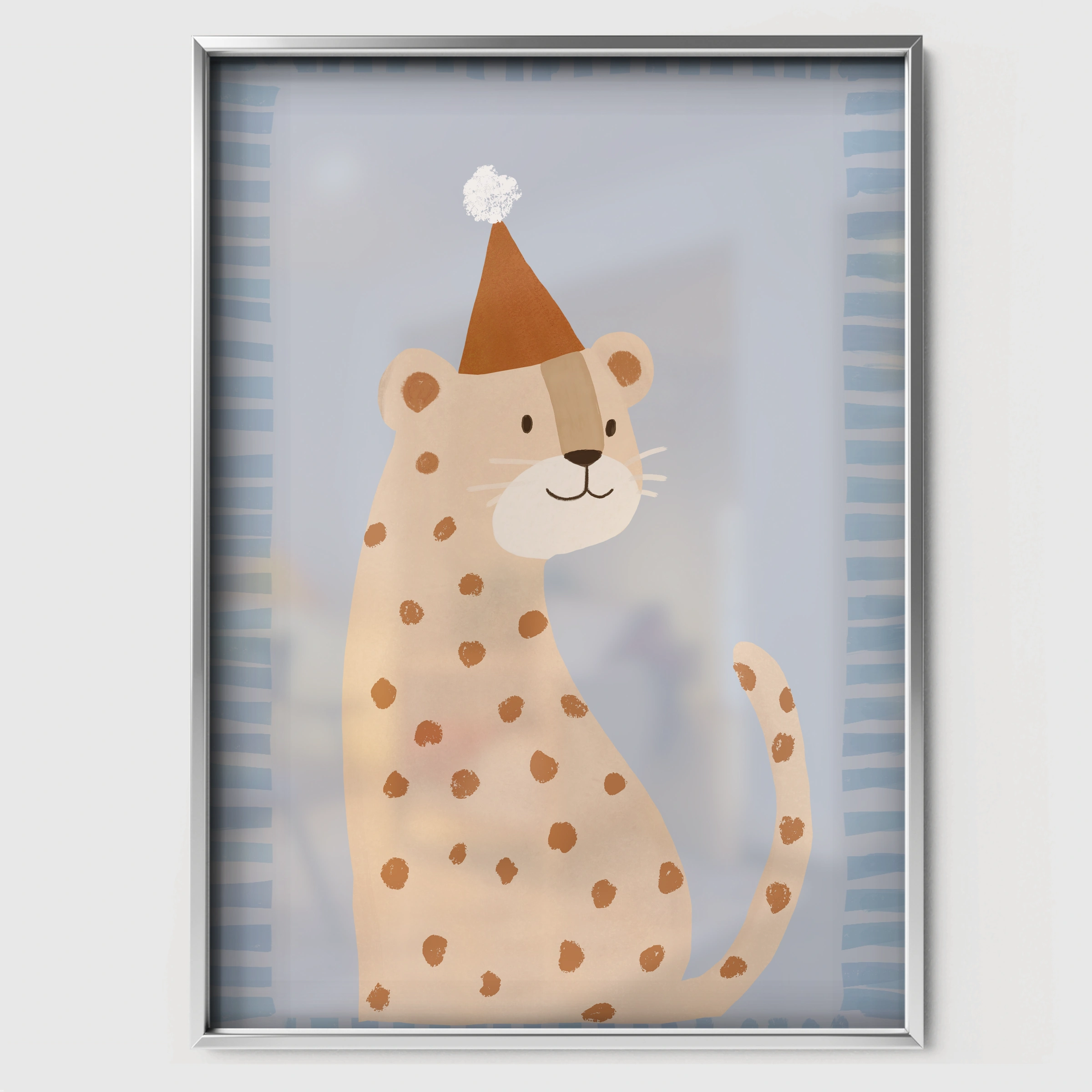 Party Cheetah Nursery Print - white framed nursery wall art print