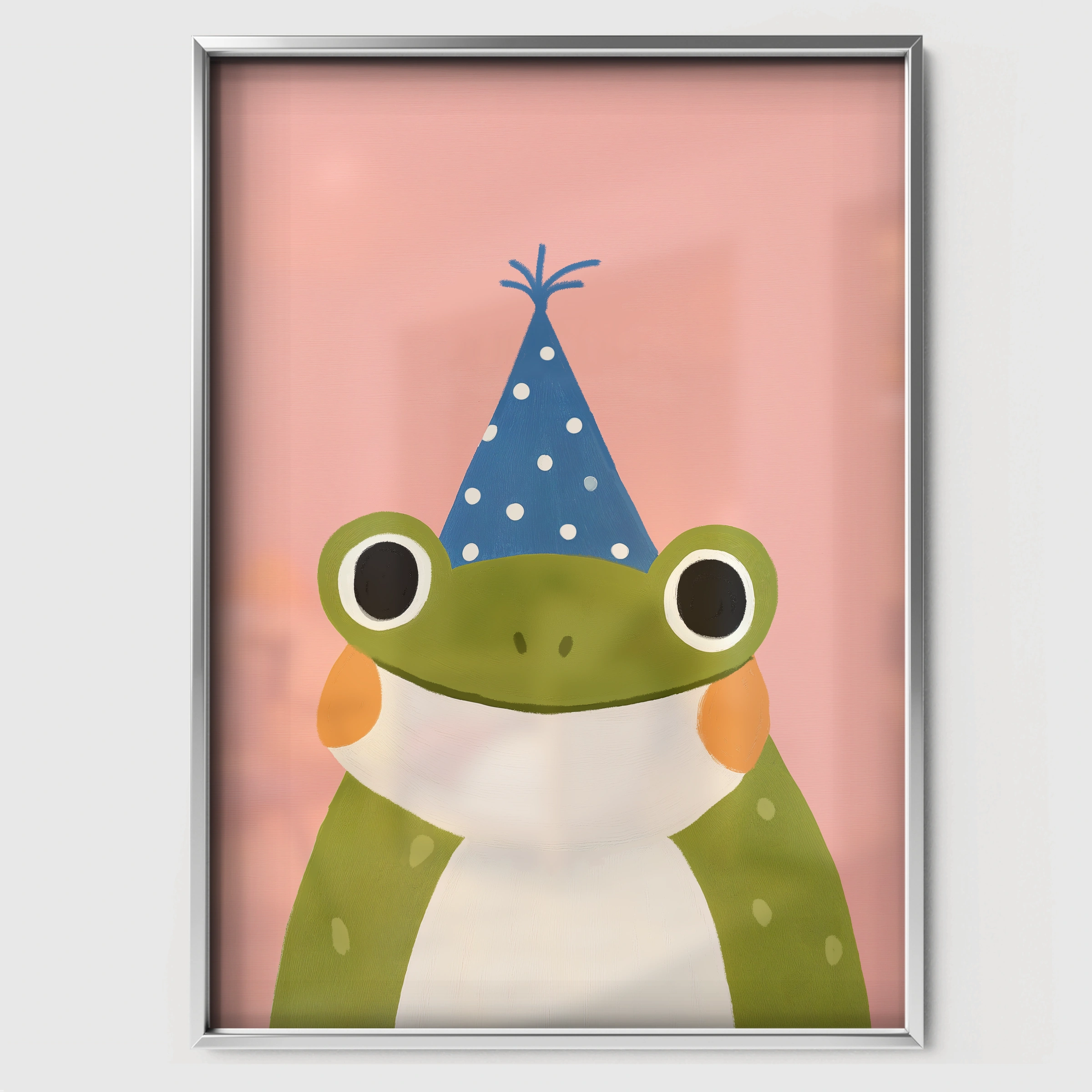 Party Frog Green Nursery Print - white framed nursery wall art print