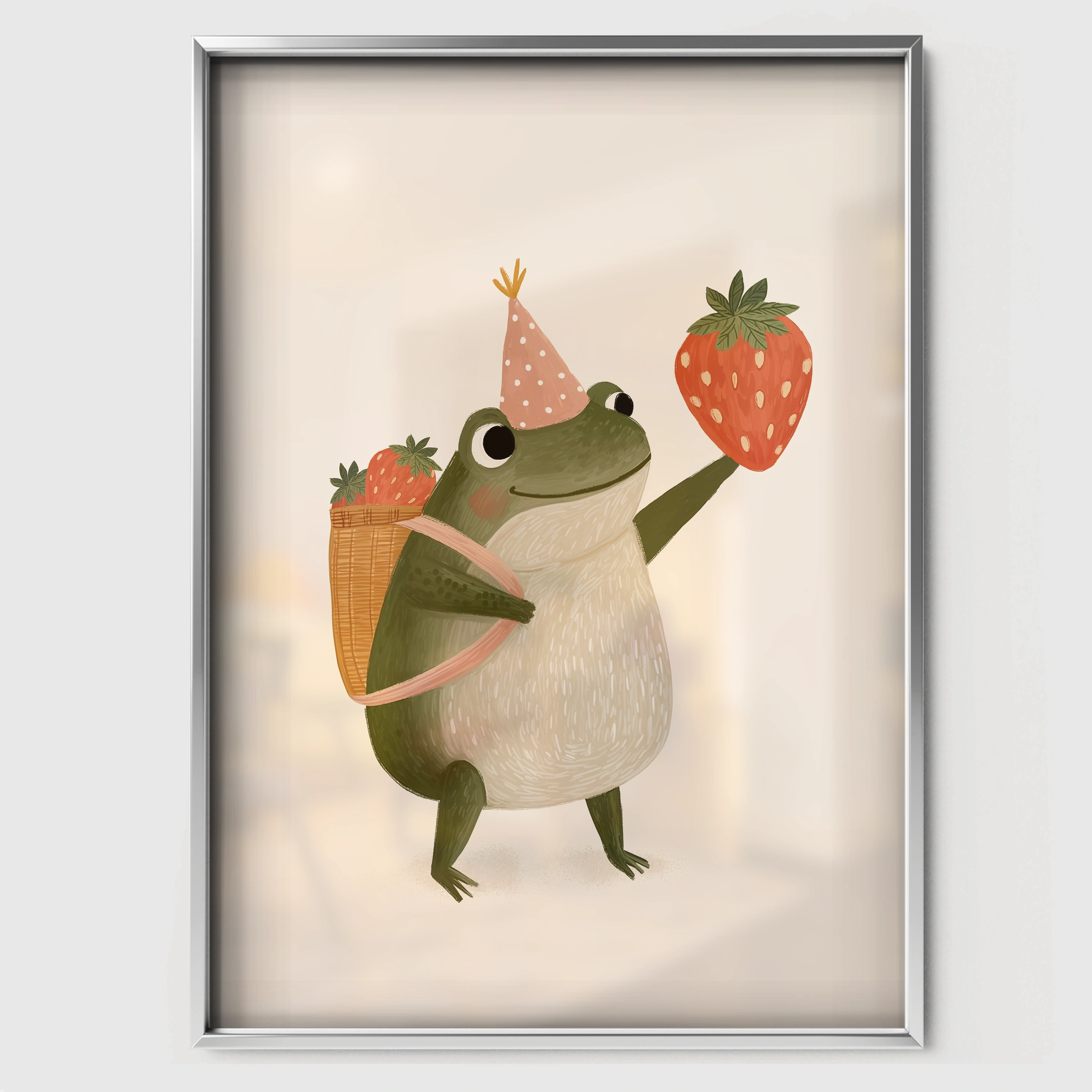 Party Frog Nursery Print - white framed nursery wall art print