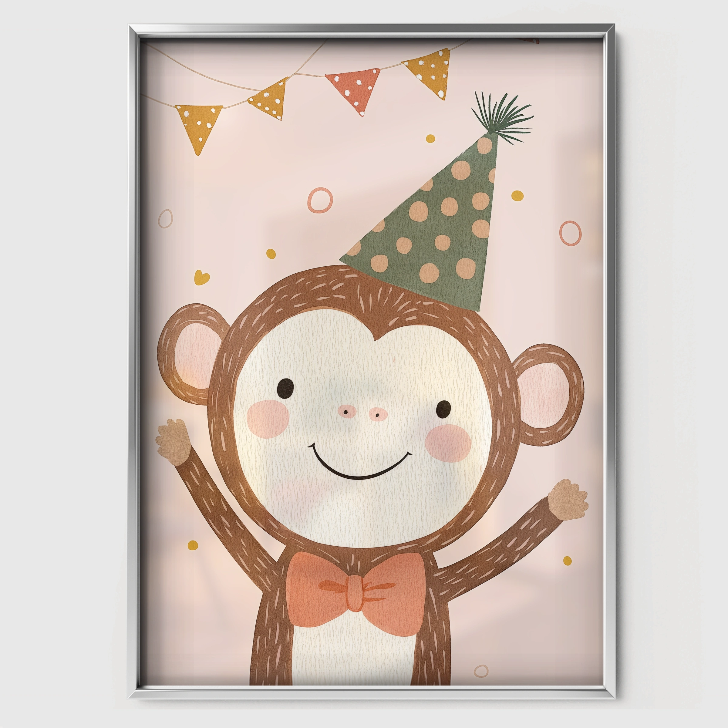 Party Monkey Nursery Print - white framed nursery wall art print