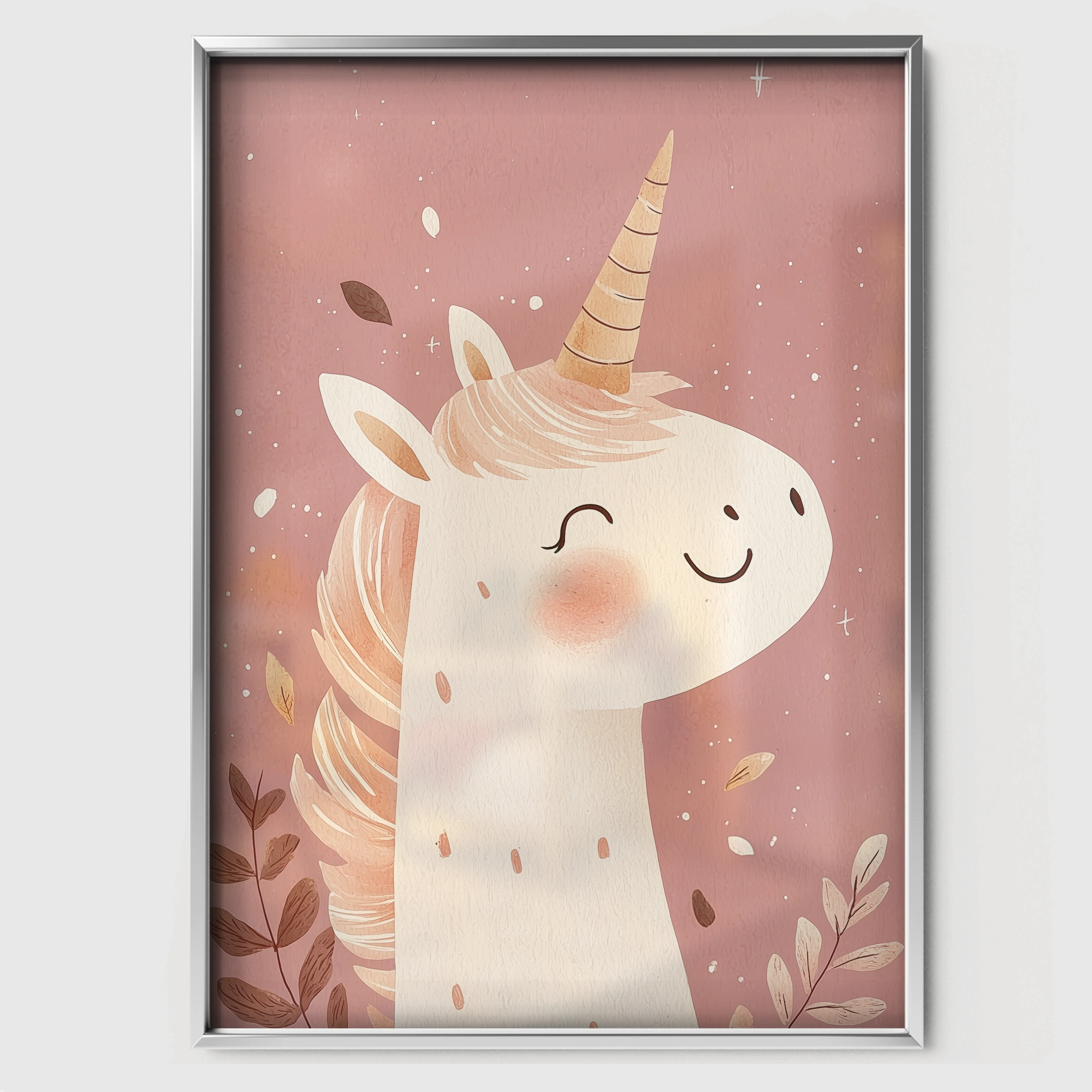 Pastel Unicorn Nursery Print - white framed nursery wall art print