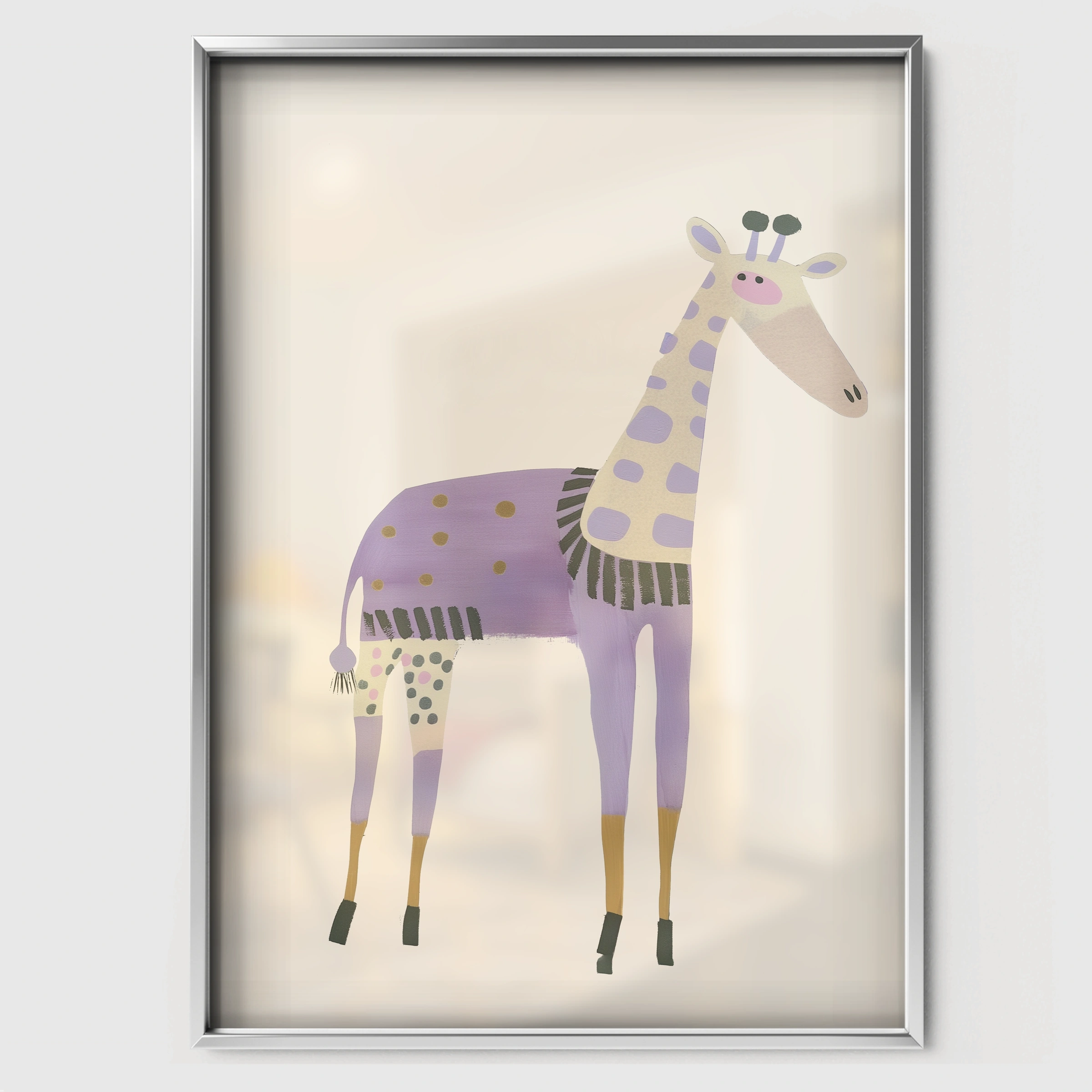 Patterned Giraffe Nursery Print - white framed nursery wall art print