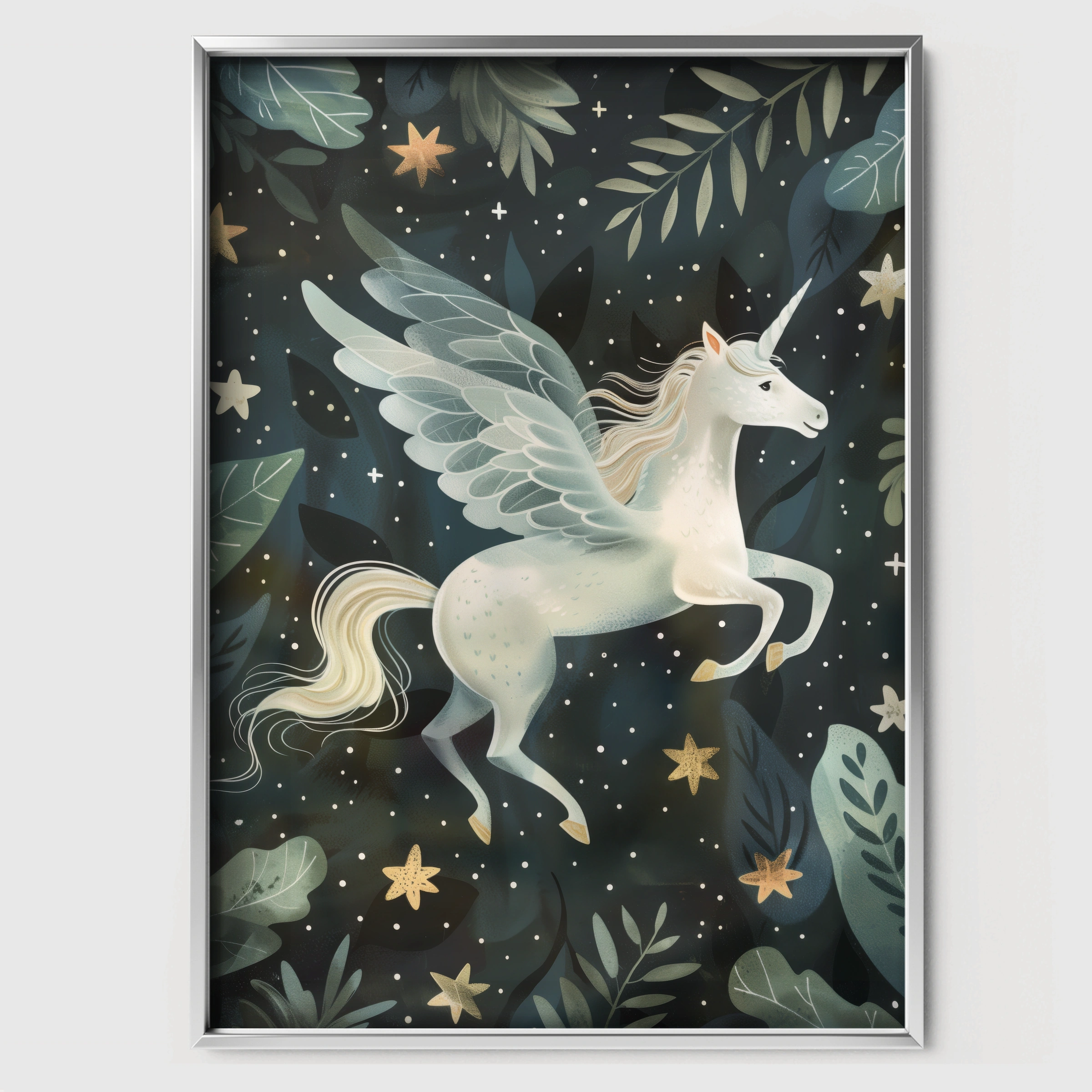 Pegasus in the Stars Nursery Print - white framed nursery wall art print