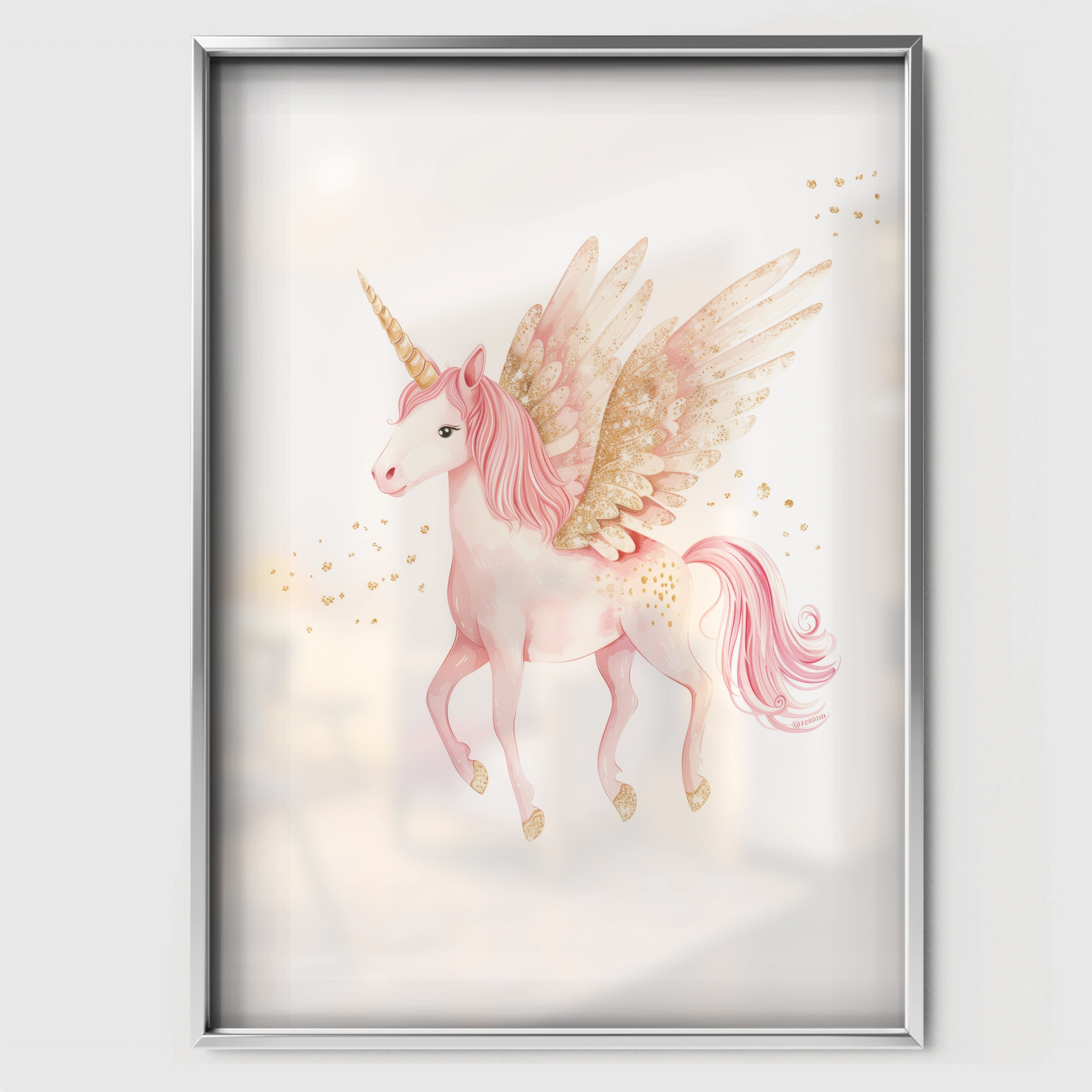 Pegasus Unicorn Nursery Print - white framed nursery wall art print