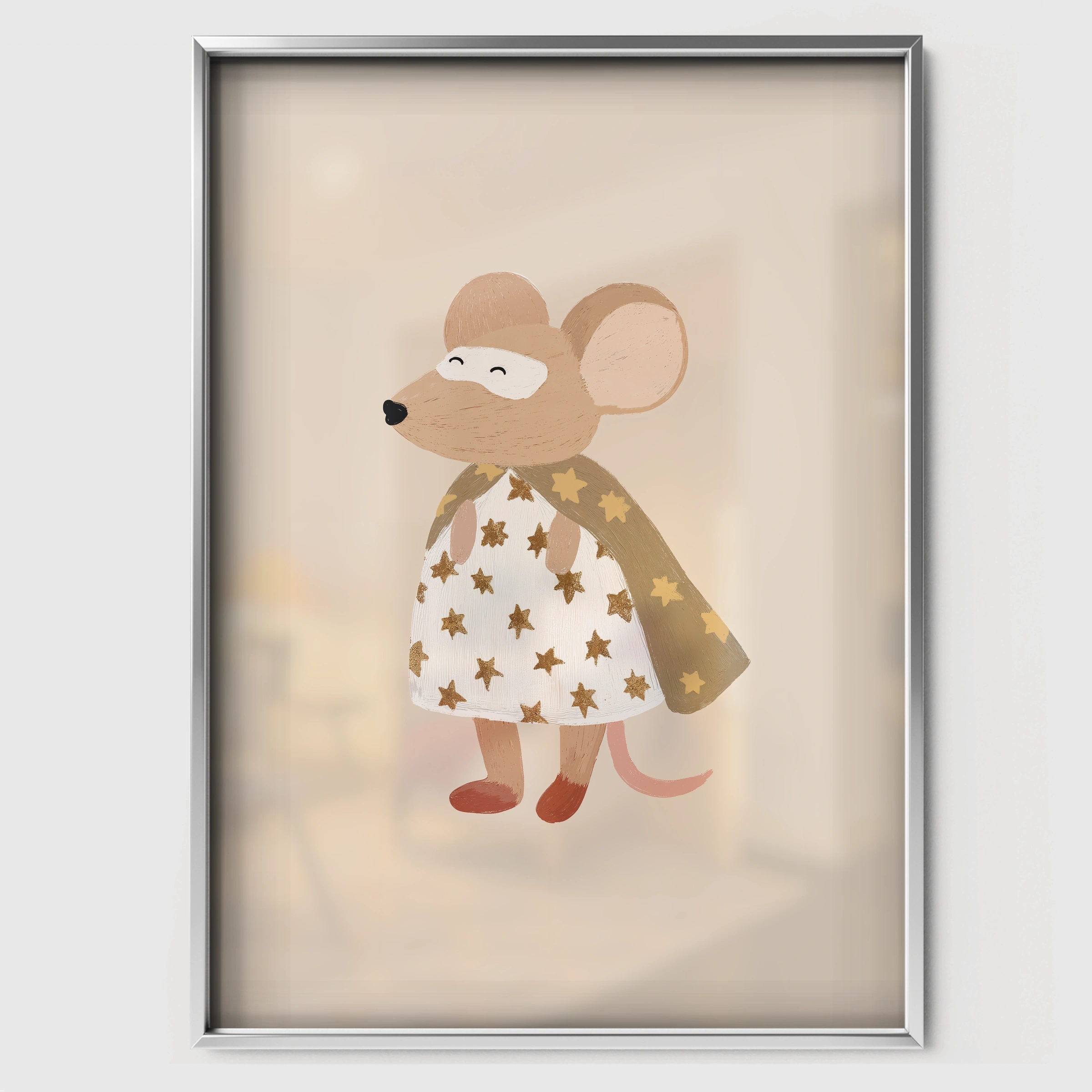 Pinafore Mouse Nursery Print - white framed nursery wall art print