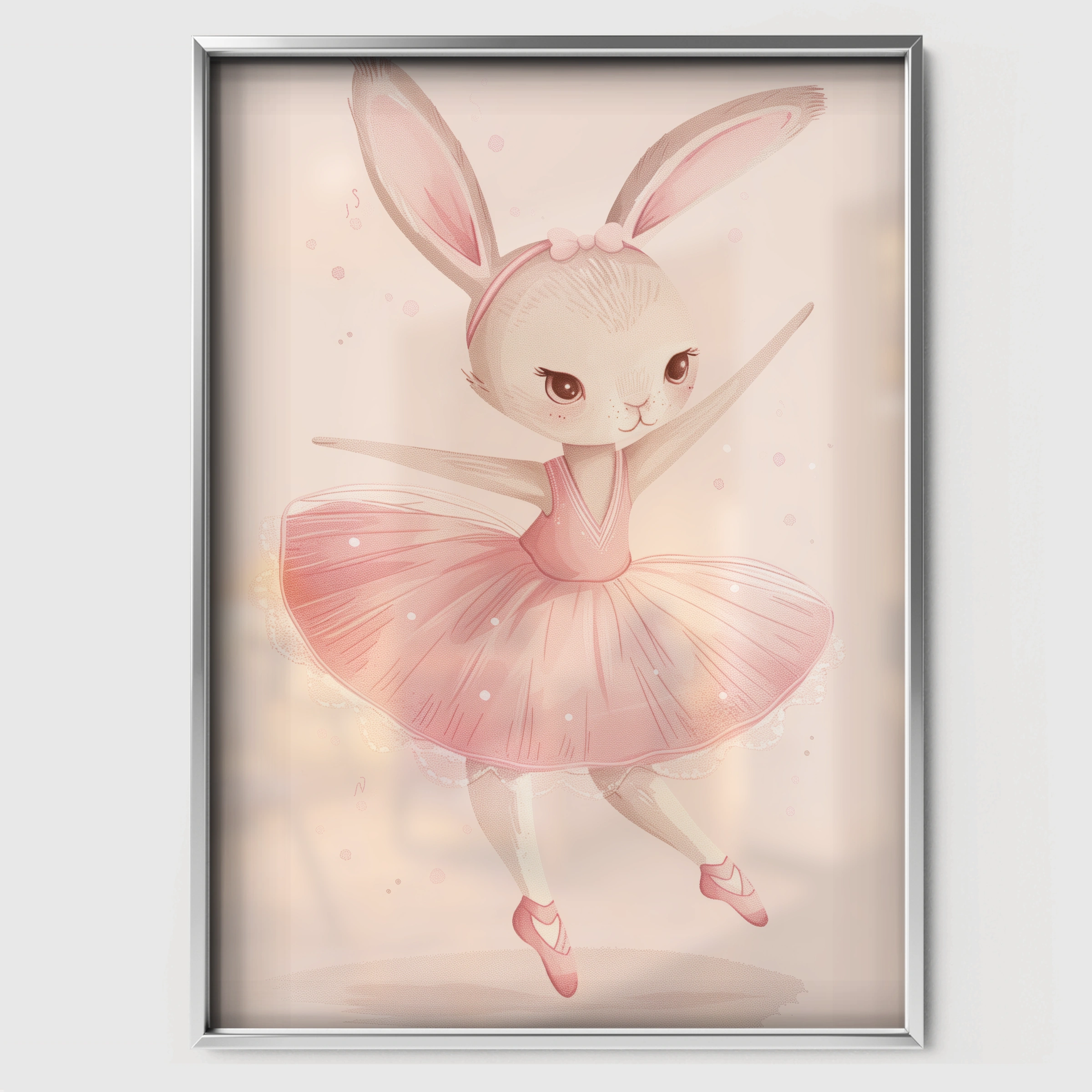 Pink Ballerina Bunny Nursery Print - white framed nursery wall art print