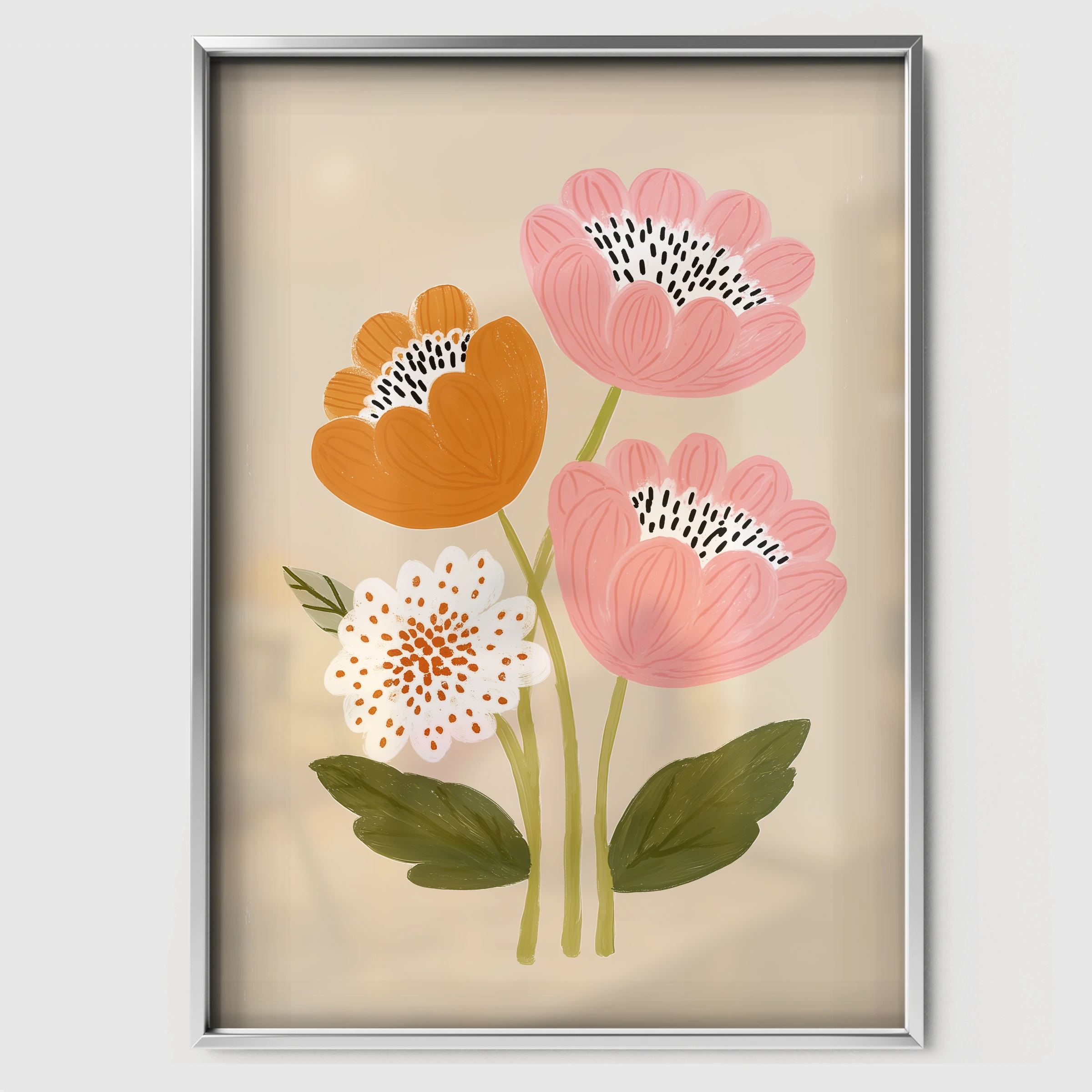 Pink Blooms Nursery Print - white framed nursery wall art print