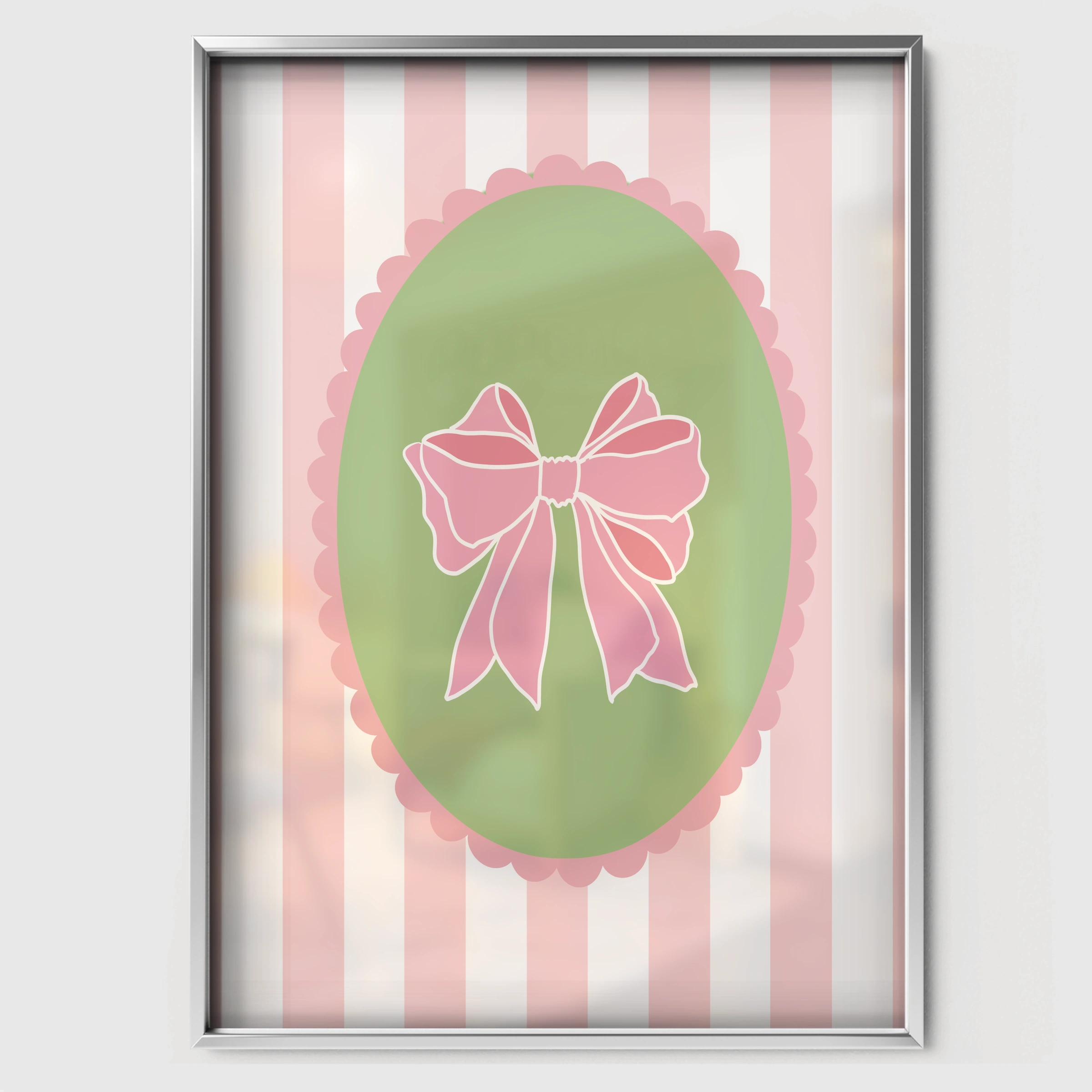Pink Bow Cameo Three Nursery Print - white framed nursery wall art print