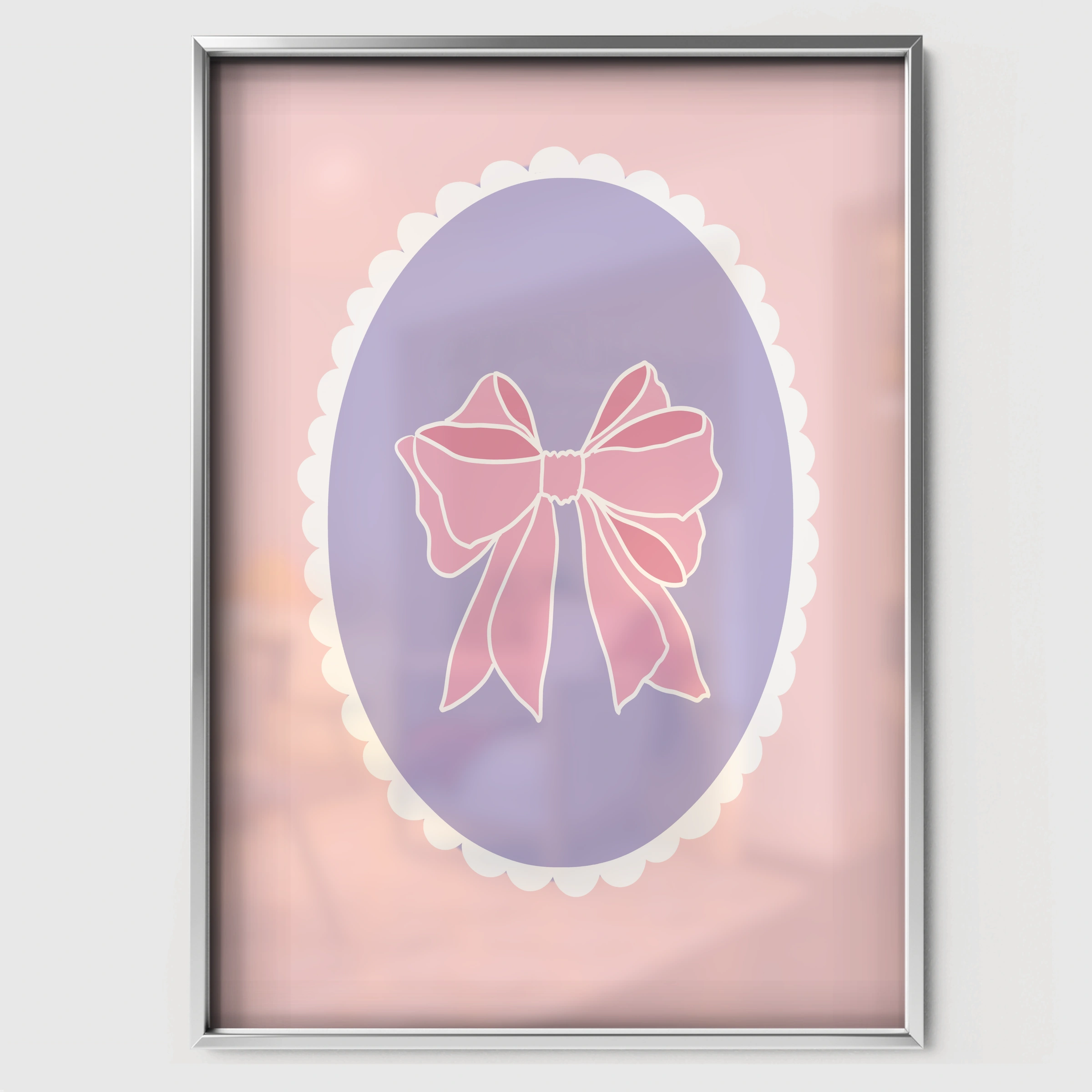 Pink Bow Cameo Two Nursery Print - white framed nursery wall art print