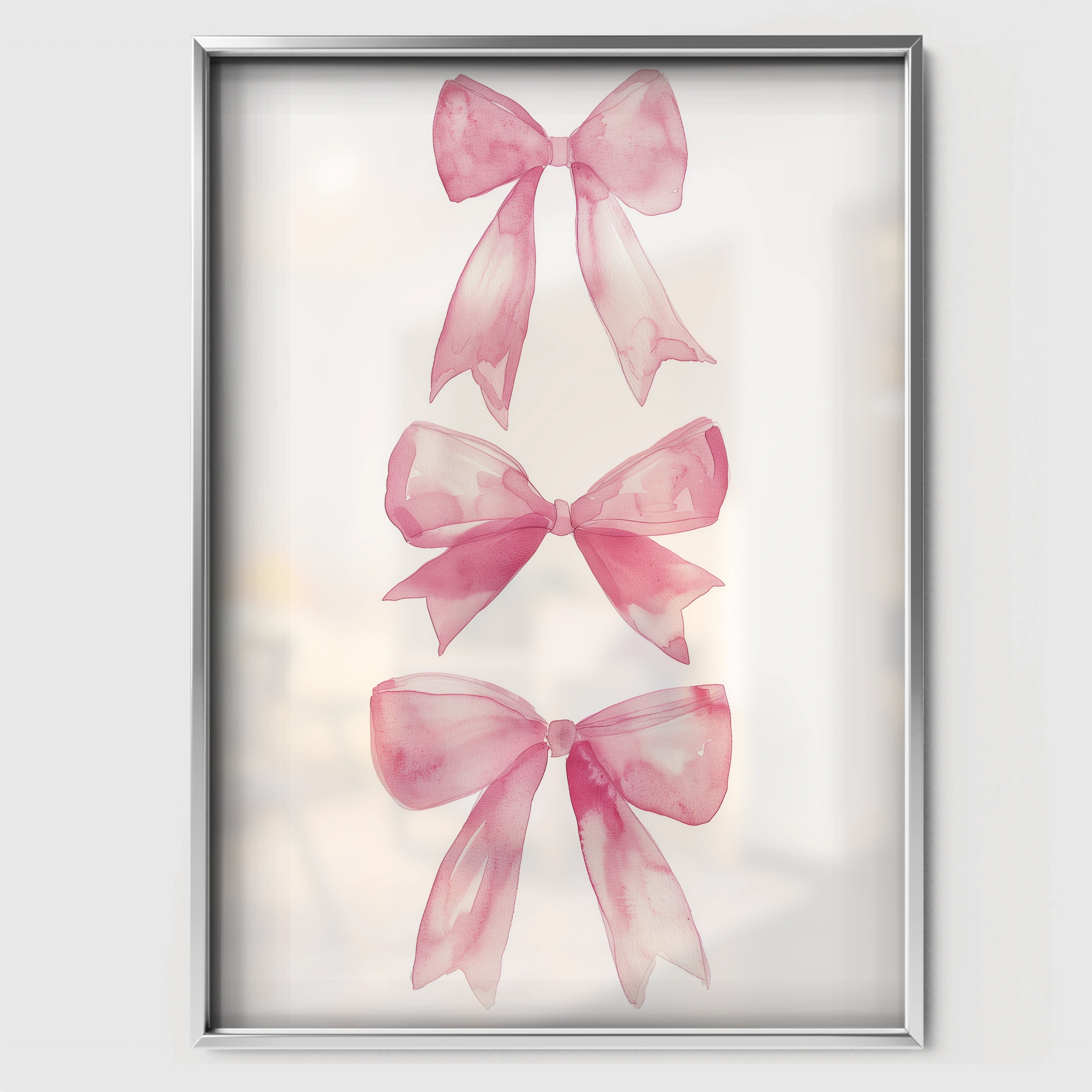 Pink Bows Trio Nursery Print - white framed nursery wall art print