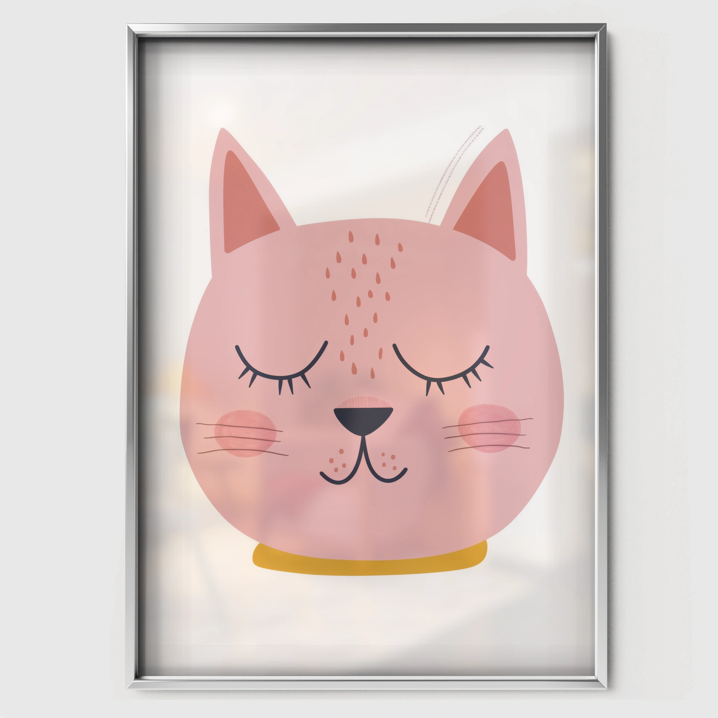 Pink Cat Face Nursery Print - white framed nursery wall art print