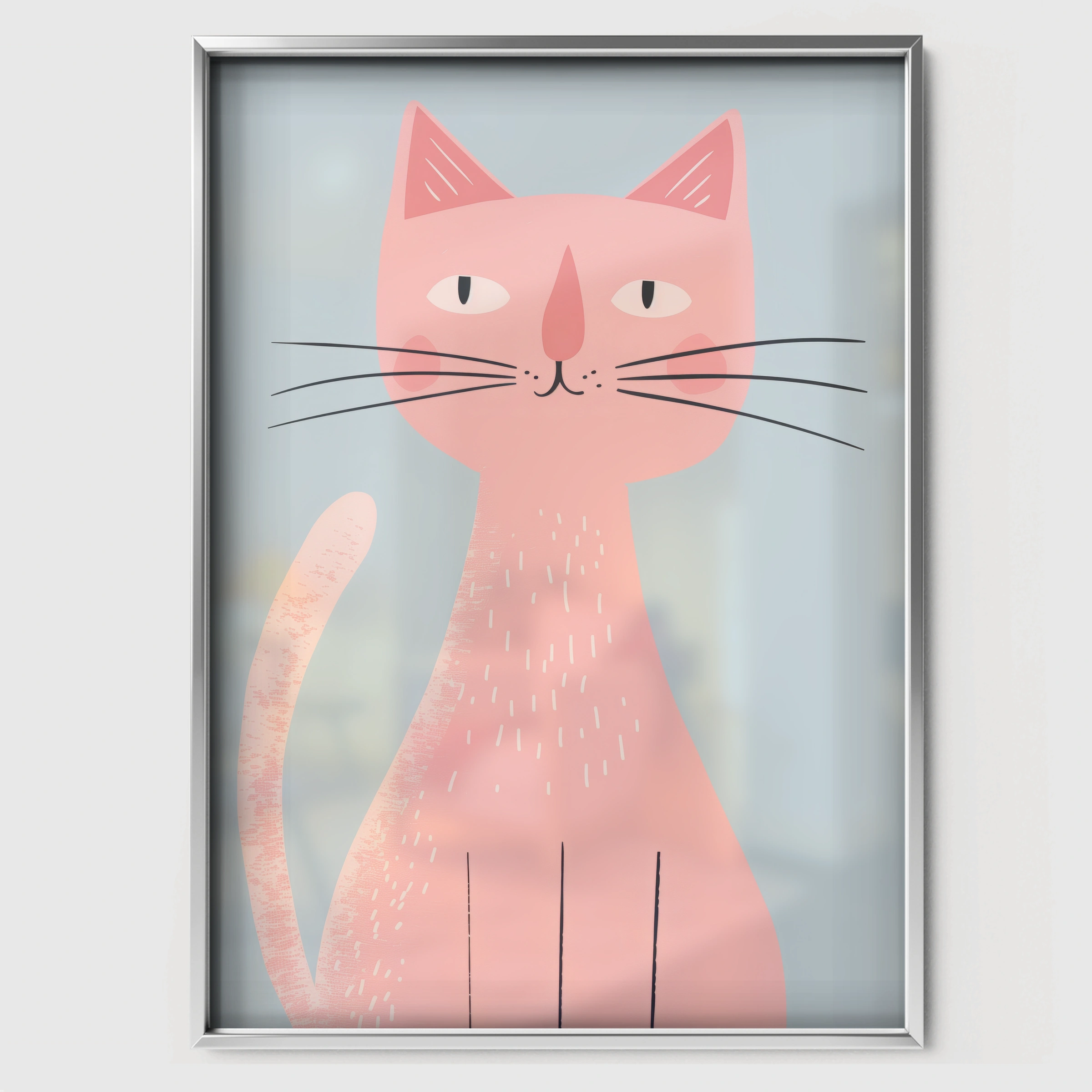 Pink Cat Nursery Print - white framed nursery wall art print