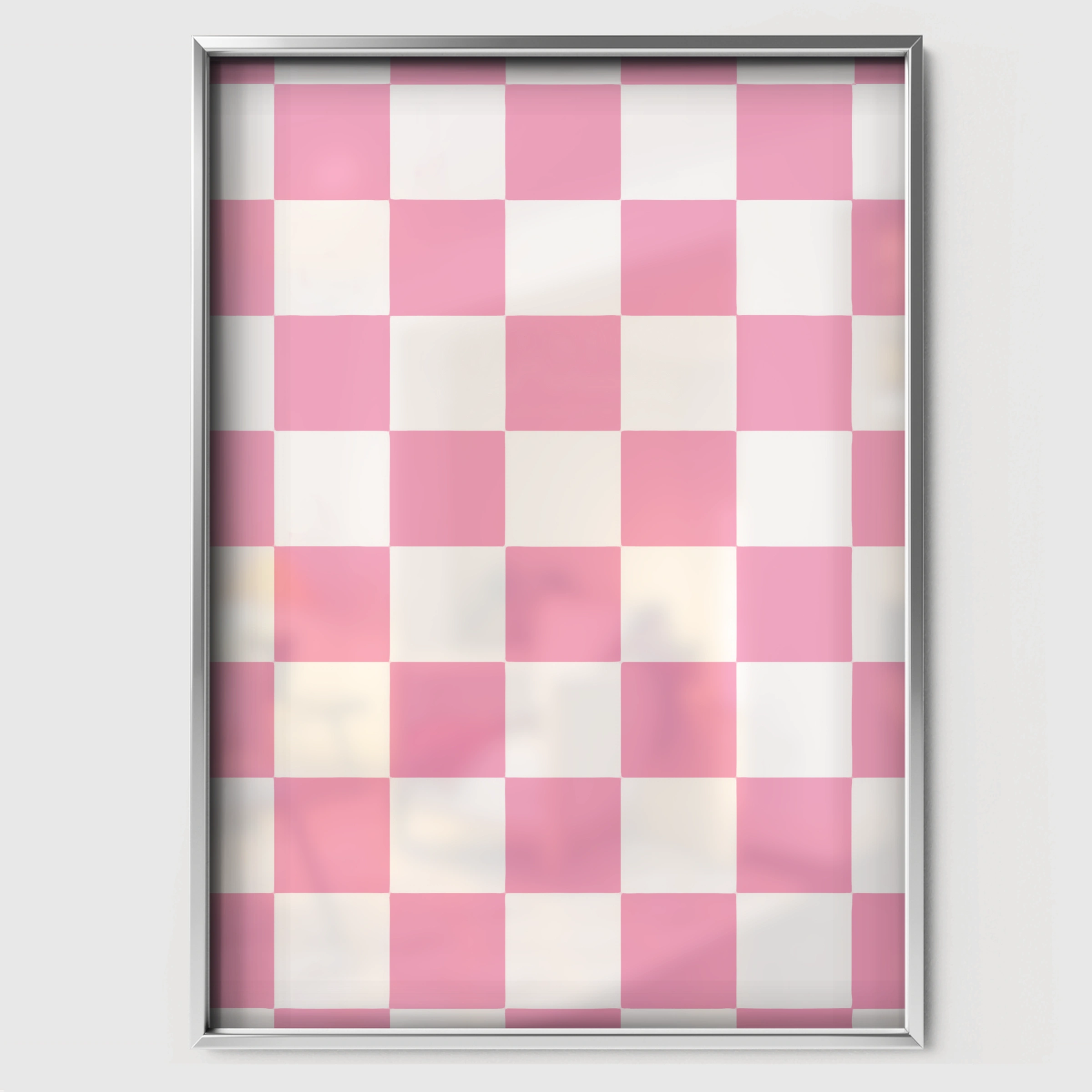 Pink Checkerboard Nursery Print - white framed nursery wall art print