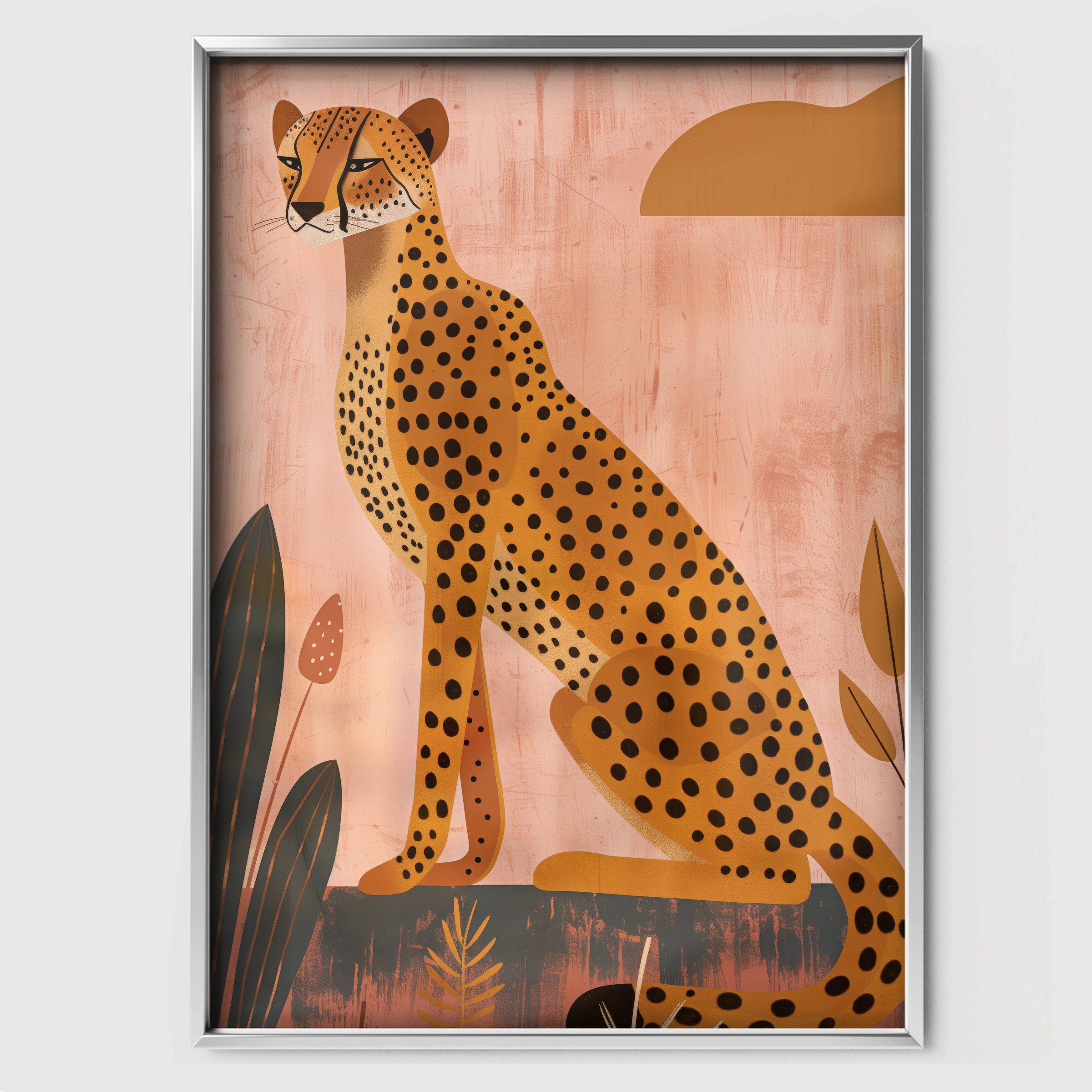 Pink Cheetah Nursery Print - white framed nursery wall art print