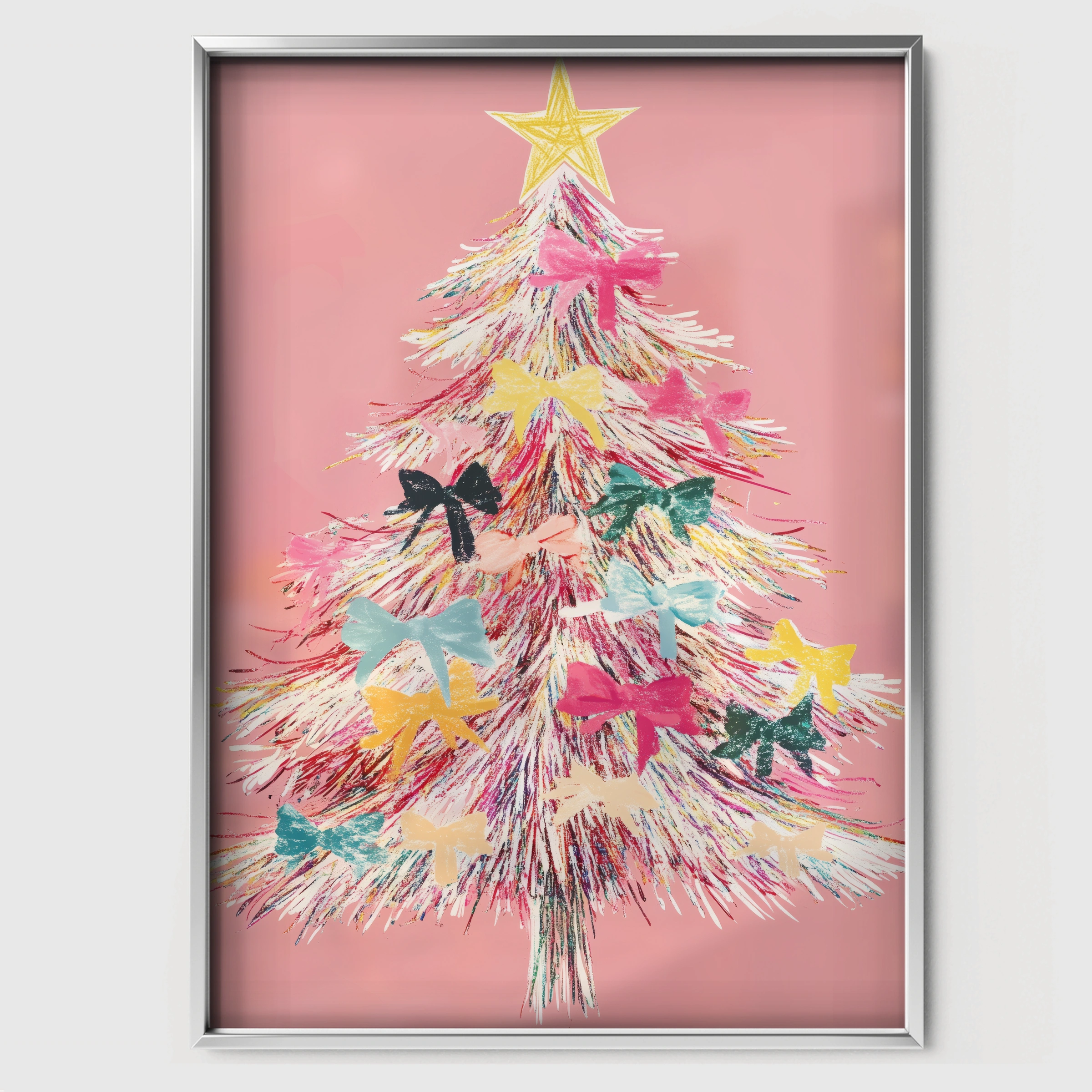 Pink Christmas Tree Print - white framed nursery wall art print