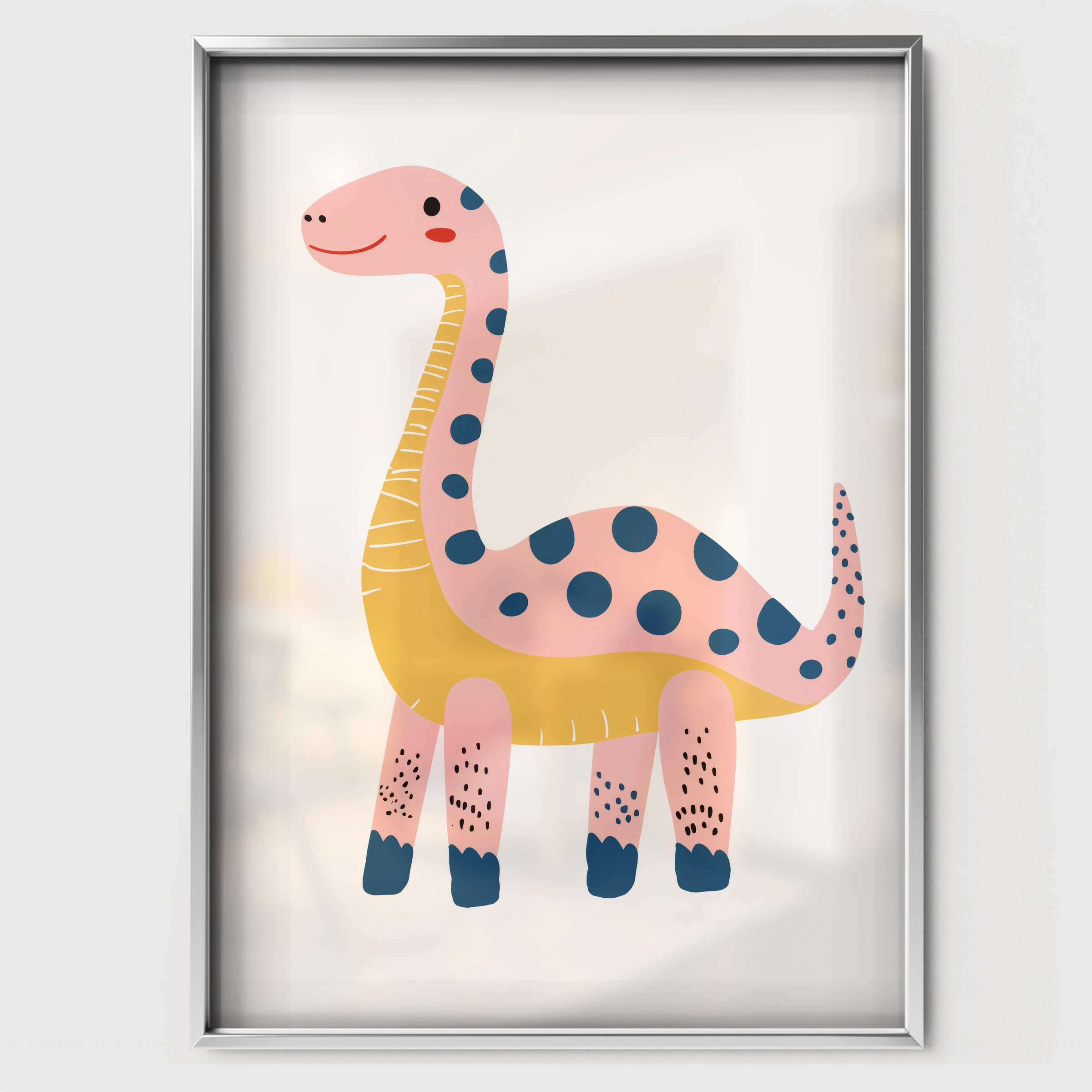 Pink Dino Nursery Print - white framed nursery wall art print