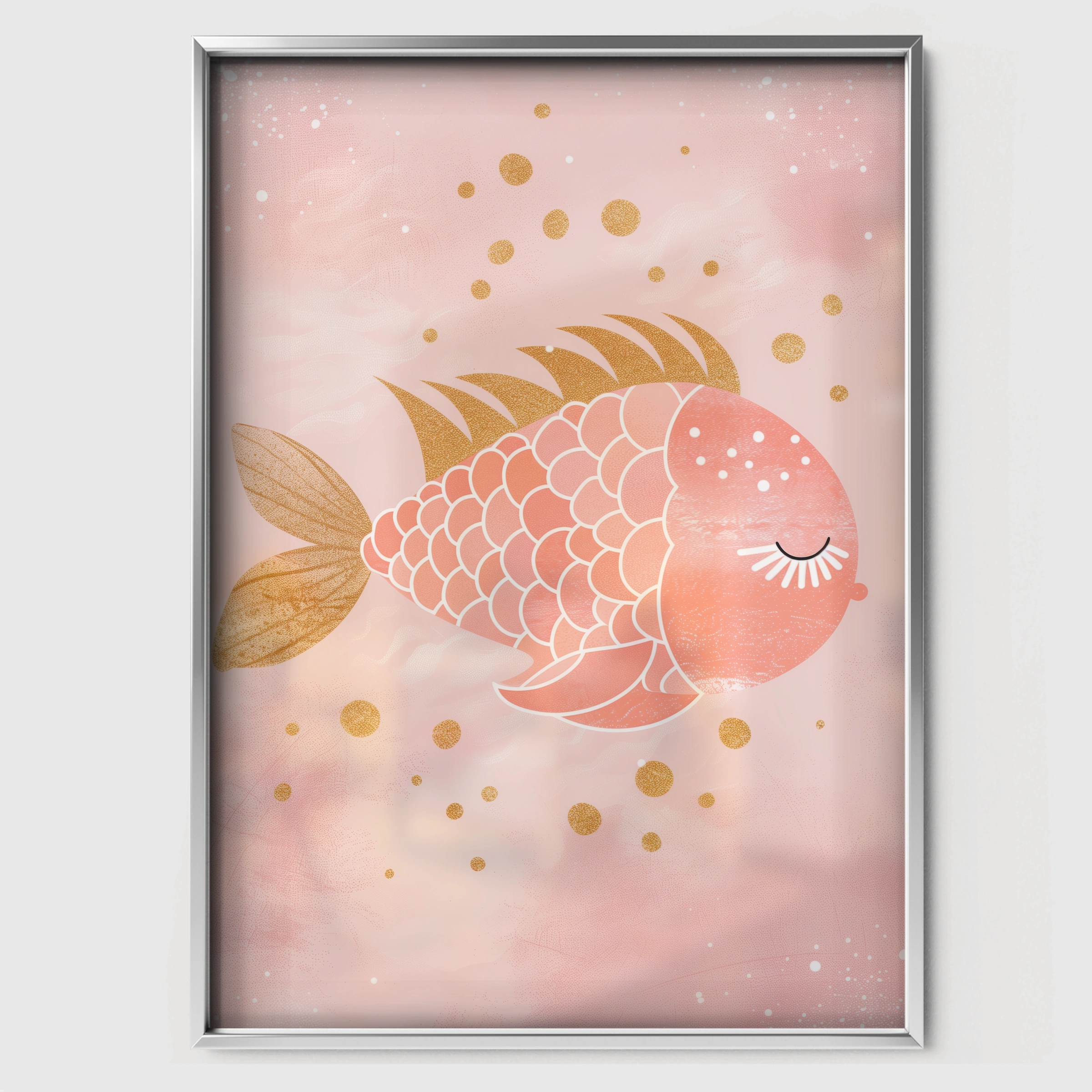 Pink Fish Nursery Print - white framed nursery wall art print