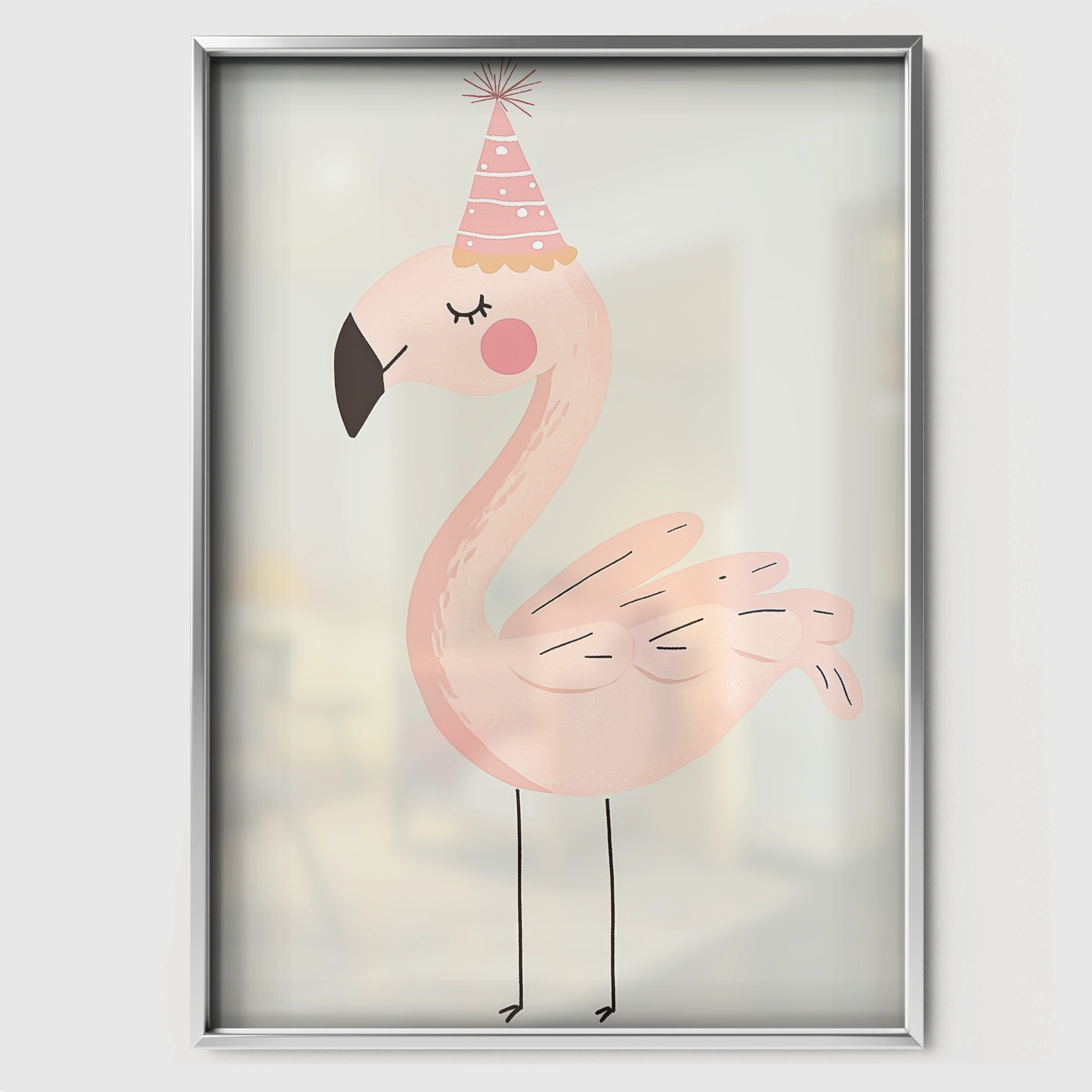 Pink Flamingo Nursery Print - white framed nursery wall art print
